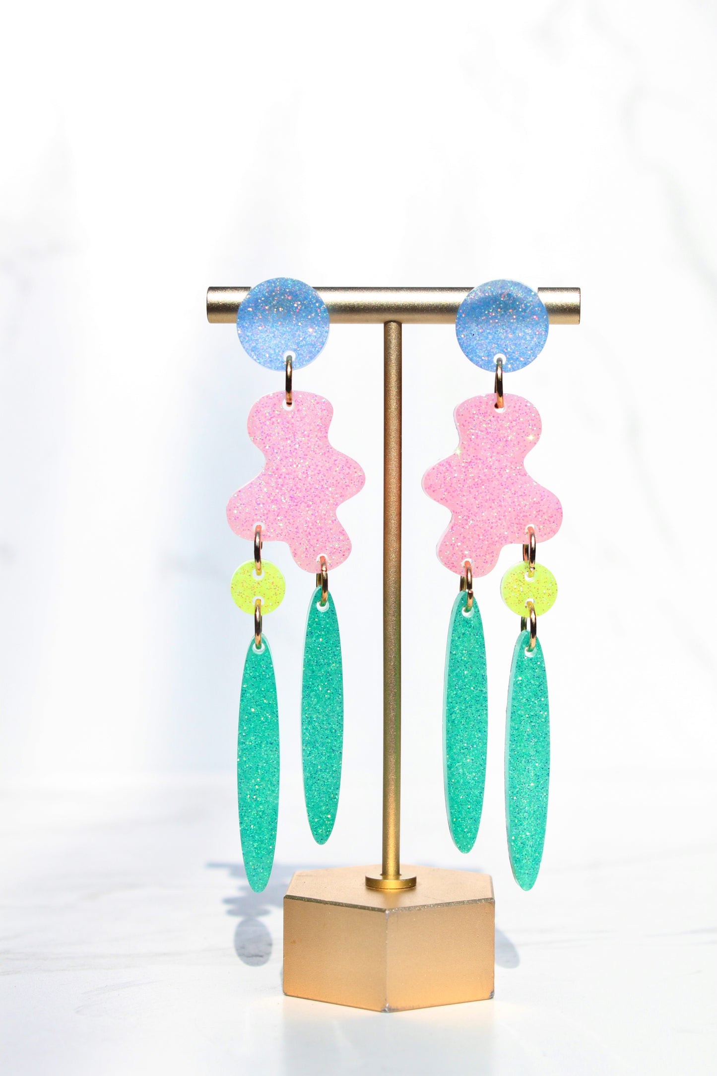 Handmade Colorful Resin Statement Earrings – Glitter Geometric Dangle, Y2K Trendy Pastel Jewelry, Artsy Festival Accessories for Women
