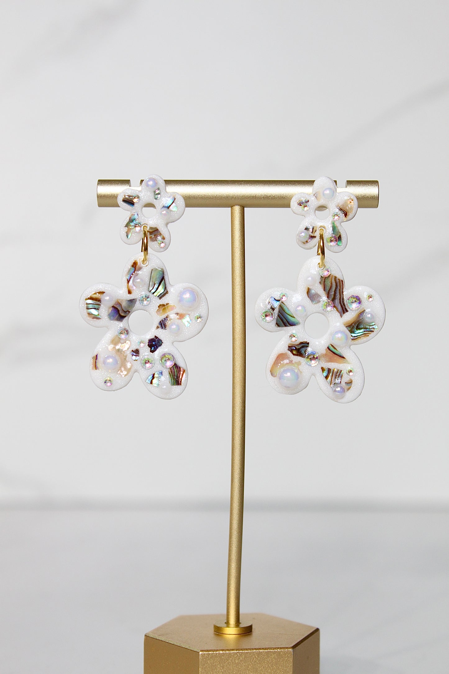 Lumière Floral Earrings | Iridescent Shell Floral Statement Earrings