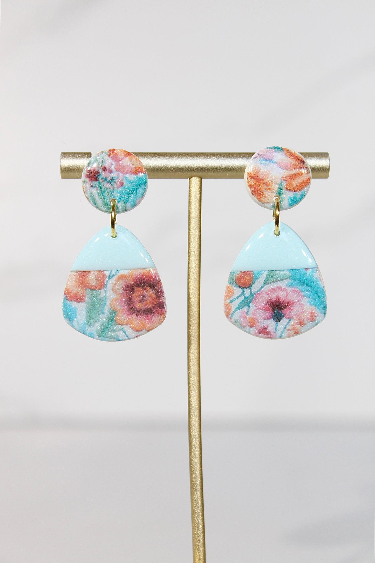 Secret Garden Guitar Pick Earrings | Pink Glitter & Floral Resin