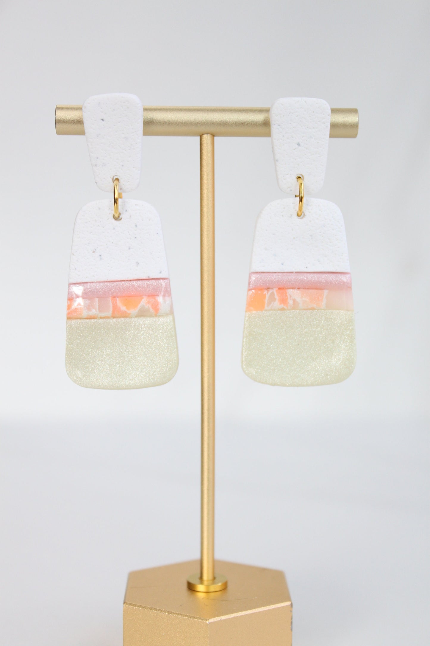 Clay Dangle Earrings - Geometric Modern Design, Handmade Lightweight Hypoallergenic Polymer Jewelry, Statement Accessory Multiple Colors