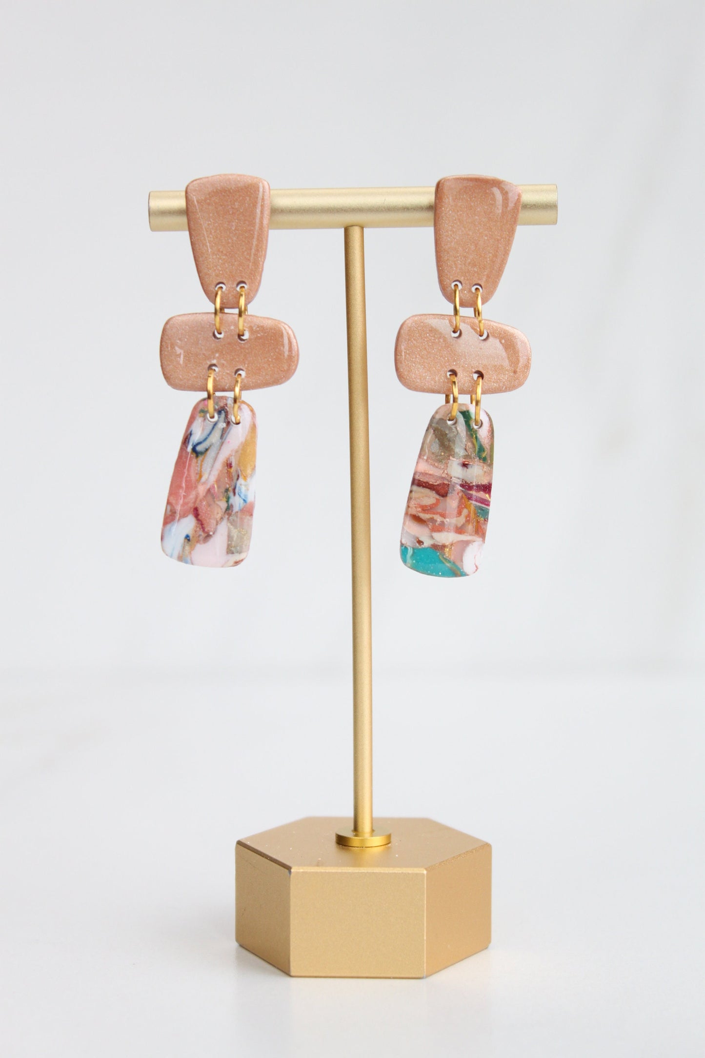 Clay Dangle Earrings - Geometric Modern Design, Handmade Lightweight Hypoallergenic Polymer Jewelry, Statement Accessory Multiple Colors