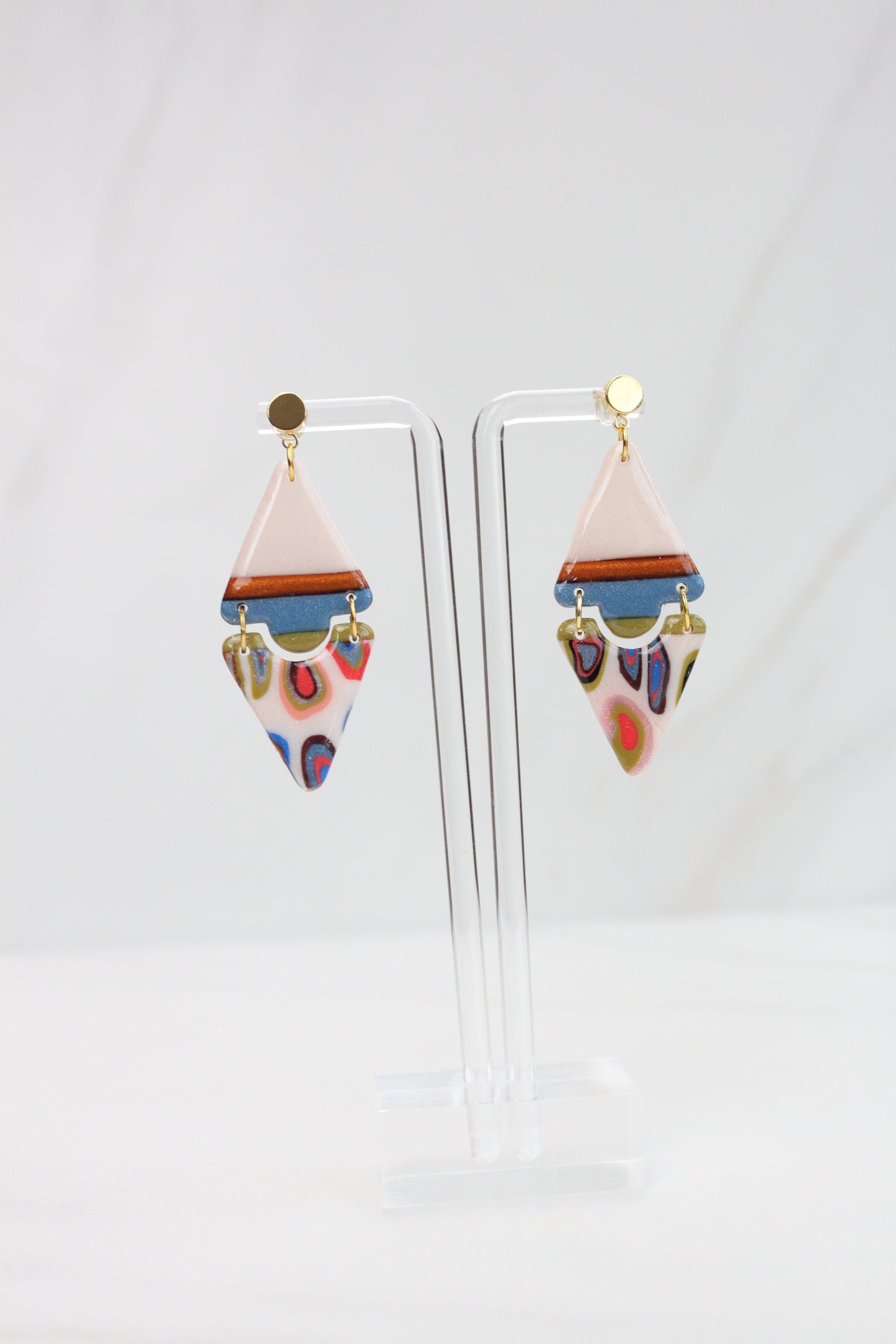 Clay Dangle Earrings - Geometric Modern Design, Handmade Lightweight Hypoallergenic Polymer Jewelry, Statement Accessory Multiple Colors