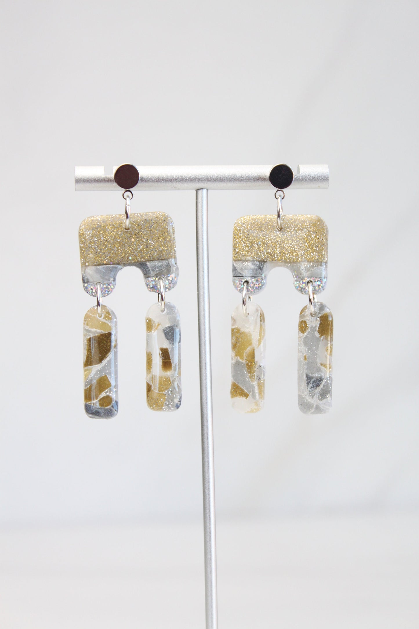 Clay Dangle Earrings - Geometric Modern Design, Handmade Lightweight Hypoallergenic Polymer Jewelry, Statement Accessory Multiple Colors