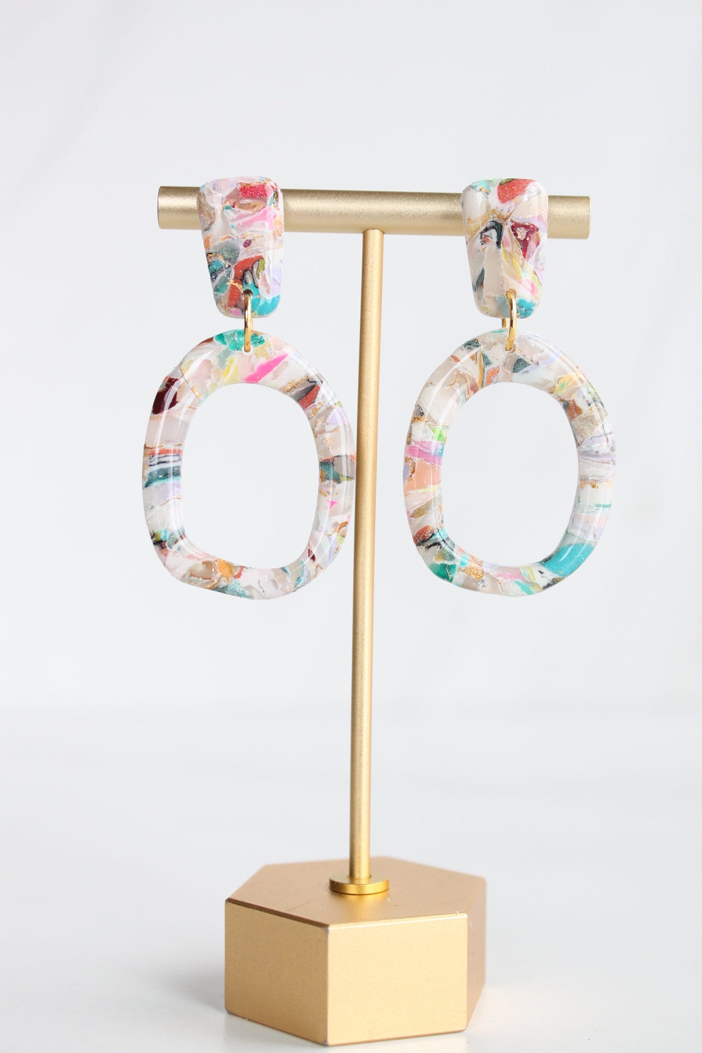 Clay Dangle Earrings - Geometric Modern Design, Handmade Lightweight Hypoallergenic Polymer Jewelry, Statement Accessory Multiple Colors