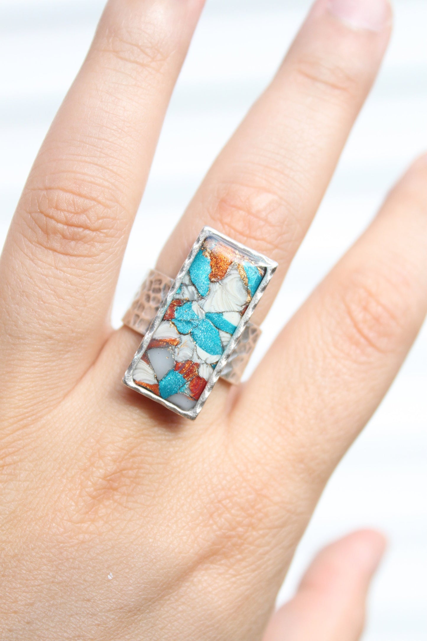 Silver Plated Adjustable Ring, Multi-color ring, Clay Ring, Boho Ring, Gift Jewelry, Birthday Gift, Gift for Her, Women Jewelry, Mother Gift