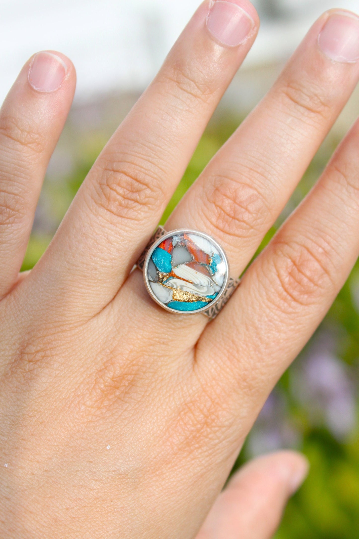 Silver Plated Adjustable Ring, Multi-color ring, Clay Ring, Boho Ring, Gift Jewelry, Birthday Gift, Gift for Her, Women Jewelry, Mother Gift