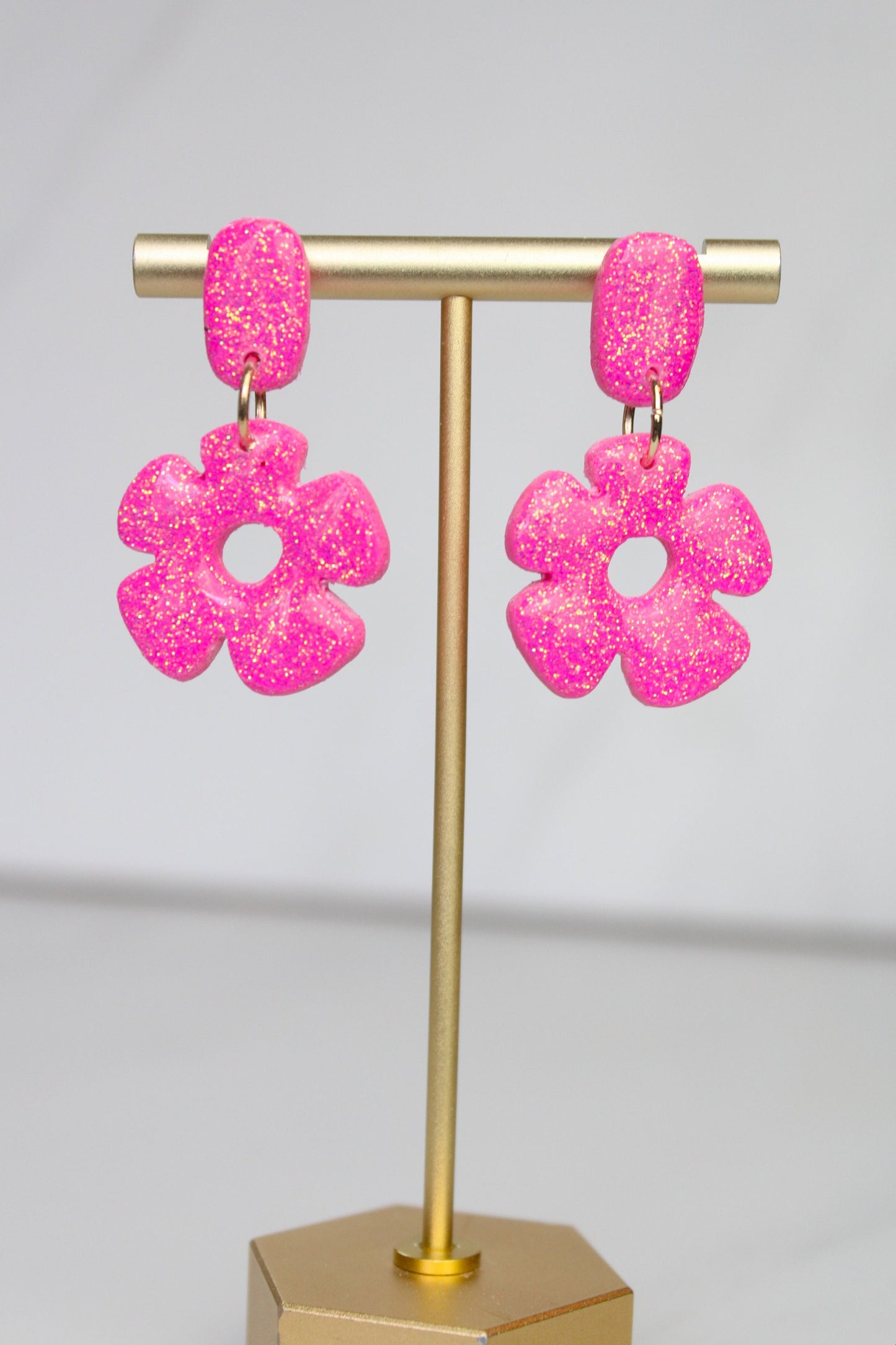 Pink Glitter Clay Earrings | Polymer Clay Pink Glitter earrings | Sparkly Glitter Earrings | Glitter Earrings | Holiday Glitter earrings