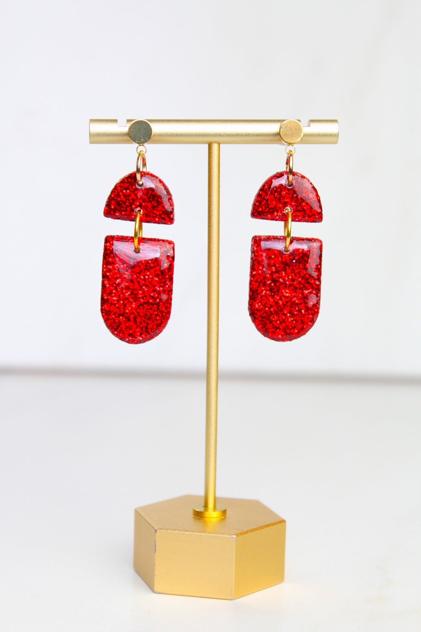 Red Glitter Clay Earrings | Polymer Clay Red Glitter earrings | Sparkly Glitter Earrings | Glitter Earrings | Holiday Glitter earrings