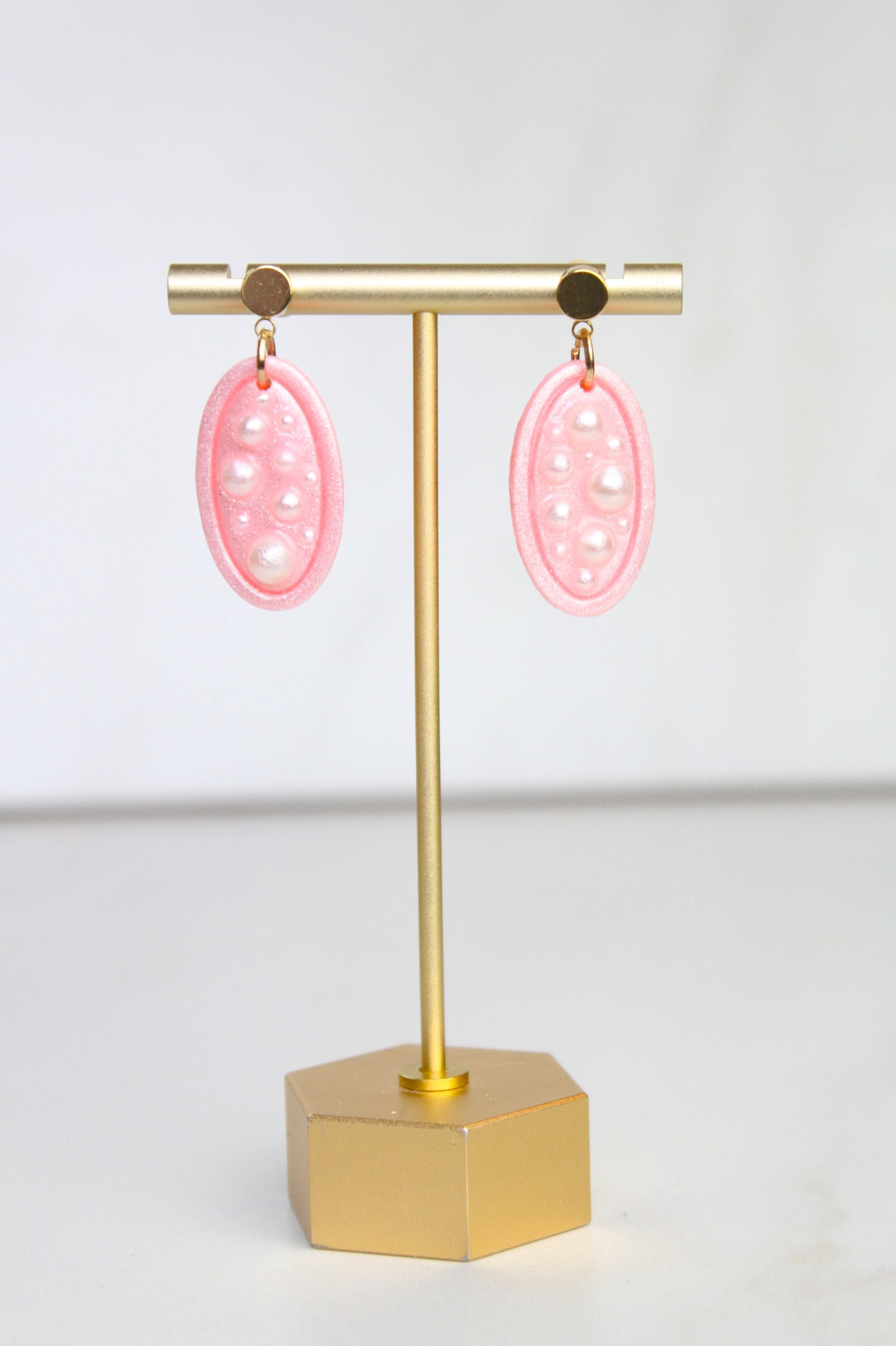 Pearl Pink Clay Earrings | Polymer Clay Pearl earrings | Pearl Pink Earrings | Clay Earrings | Pearl Clay earrings