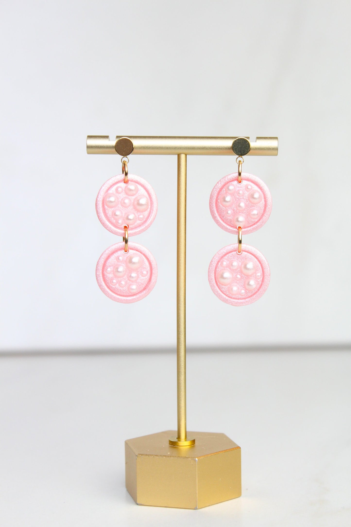 Pearl Pink Clay Earrings | Polymer Clay Pearl earrings | Pearl Pink Earrings | Clay Earrings | Pearl Clay earrings