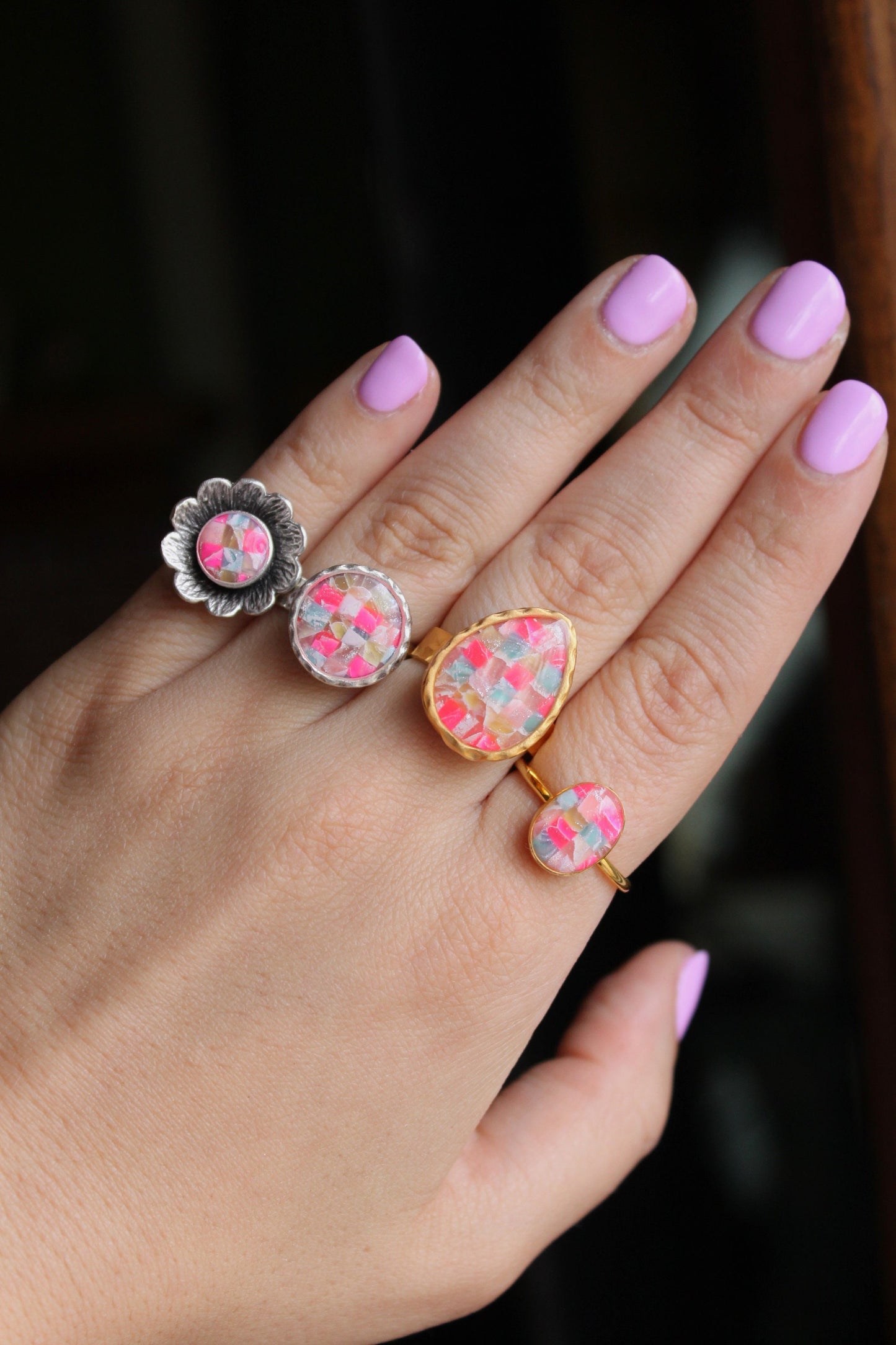 Silver Plated Adjustable Ring, Multi-color ring, Clay Ring, Boho Ring, Gift Jewelry, Birthday Gift, Gift for Her, Women Jewelry, Mother Gift