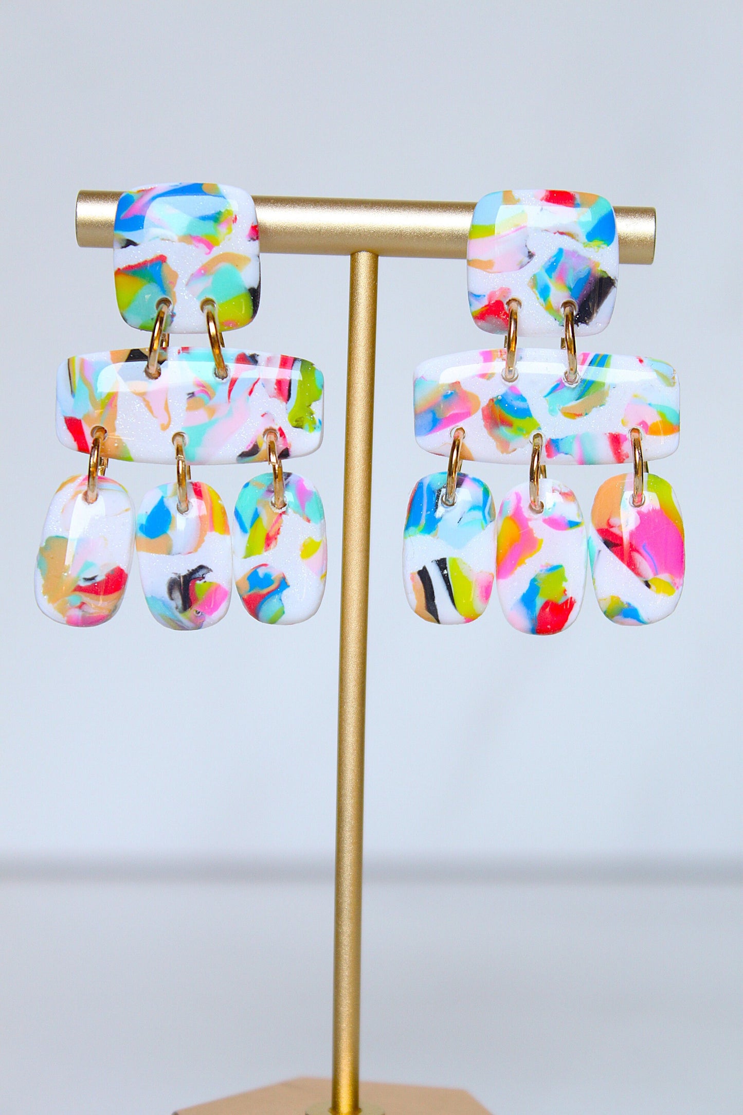 Clay Dangle Earrings - Geometric Modern Design, Handmade Lightweight Hypoallergenic Polymer Jewelry, Statement Accessory Multiple Colors