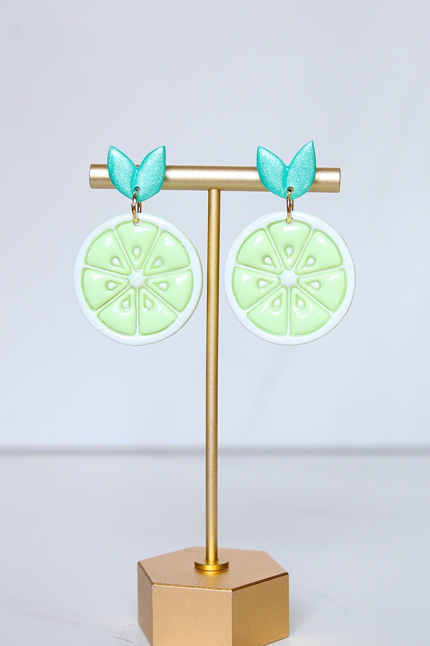 Lime Slice Clay Earrings - Citrus Clay Earrings, Handmade Lightweight Hypoallergenic Polymer Jewelry, Statement Accessory Multiple Colors