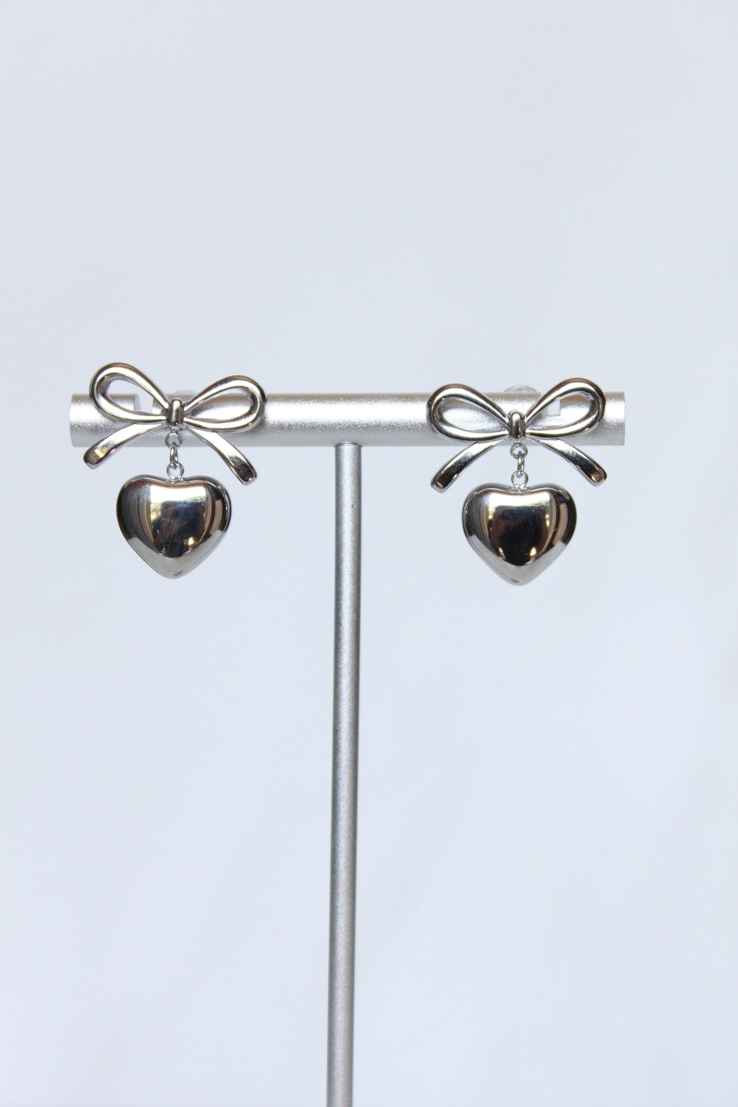 Silver Plated Heart Bow Huggie Earrings - Silver Bow Ribbon Earrings - Dainty Coquette Earrings - Cute Gifts for Her