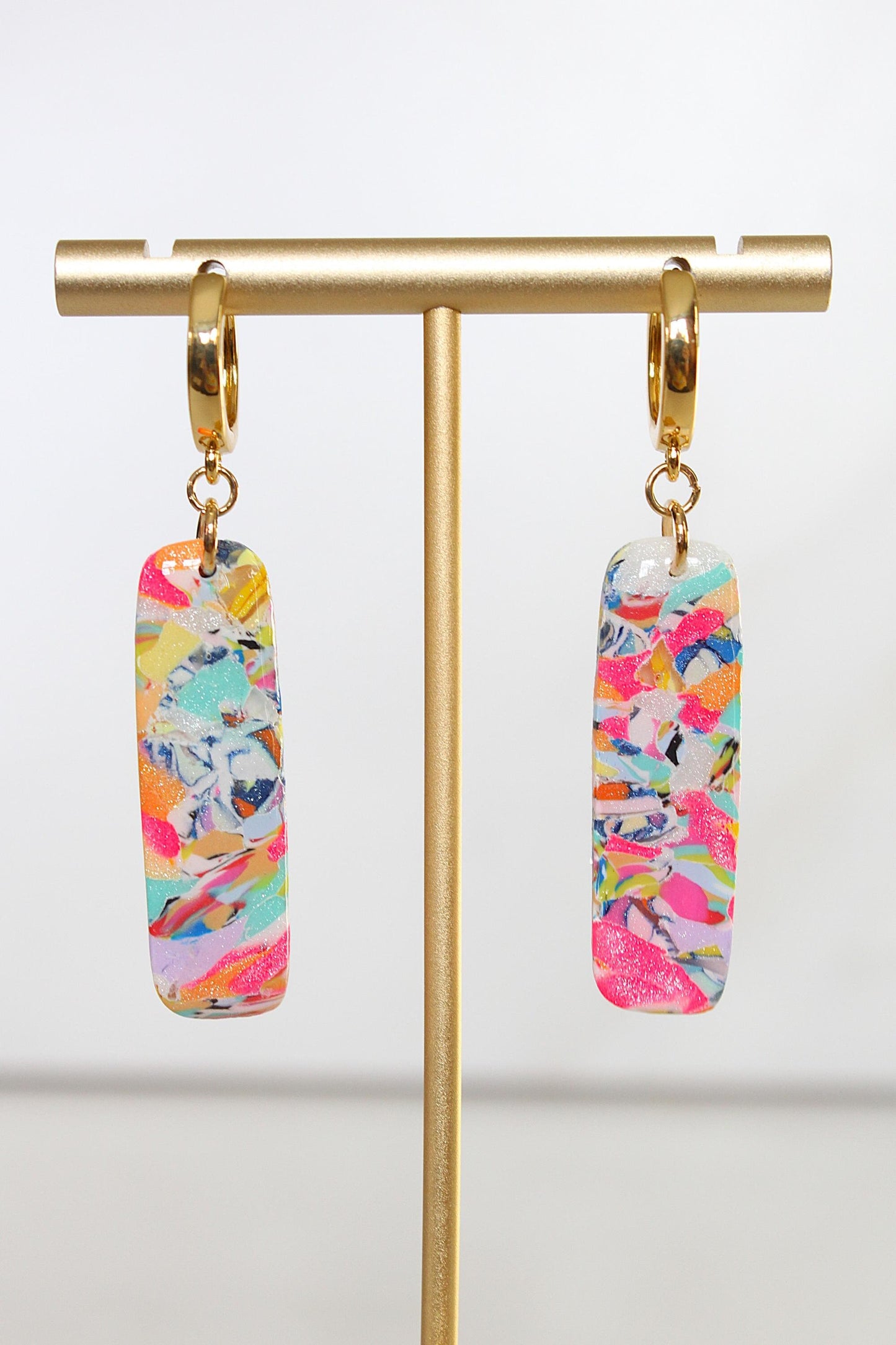 Clay Dangle Earrings - Geometric Modern Design, Handmade Lightweight Hypoallergenic Polymer Jewelry, Statement Accessory Multiple Colors