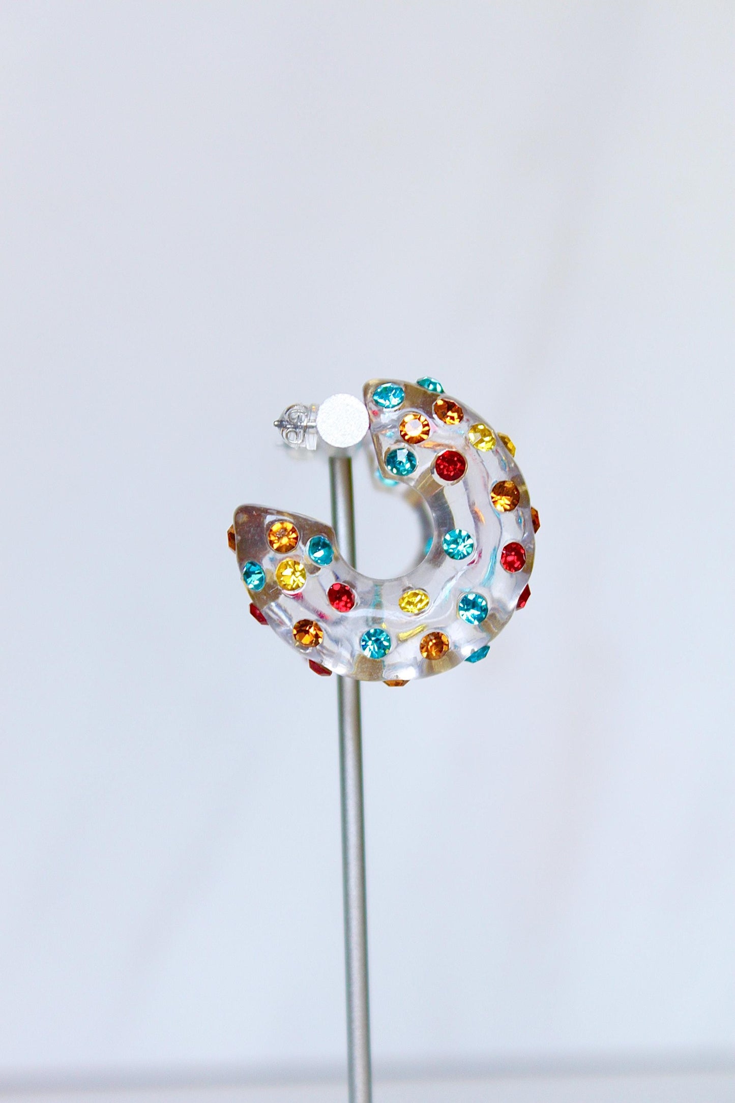 Multicolor Resin Rhinestone Hoop Earrings, Women Resin Hoops, Women Rhinestone Hoop Earrings