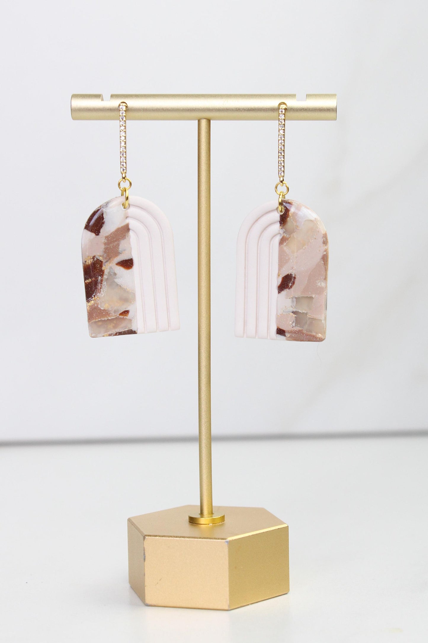 Neutral Marble Clay Earrings | Boho Clay Earrings | Lightweight Statement Earrings | Polymer Clay Dangle Earrings