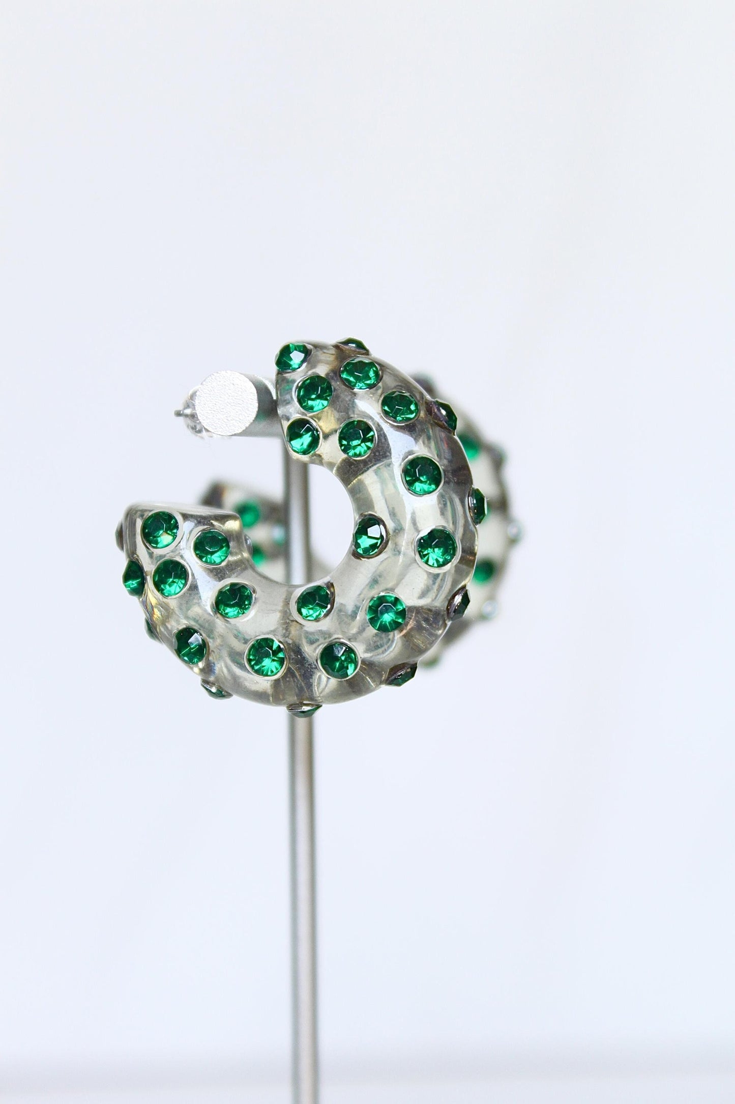 Green Resin Rhinestone Hoop Earrings, Women Resin Hoops, Women Rhinestone Hoop Earrings