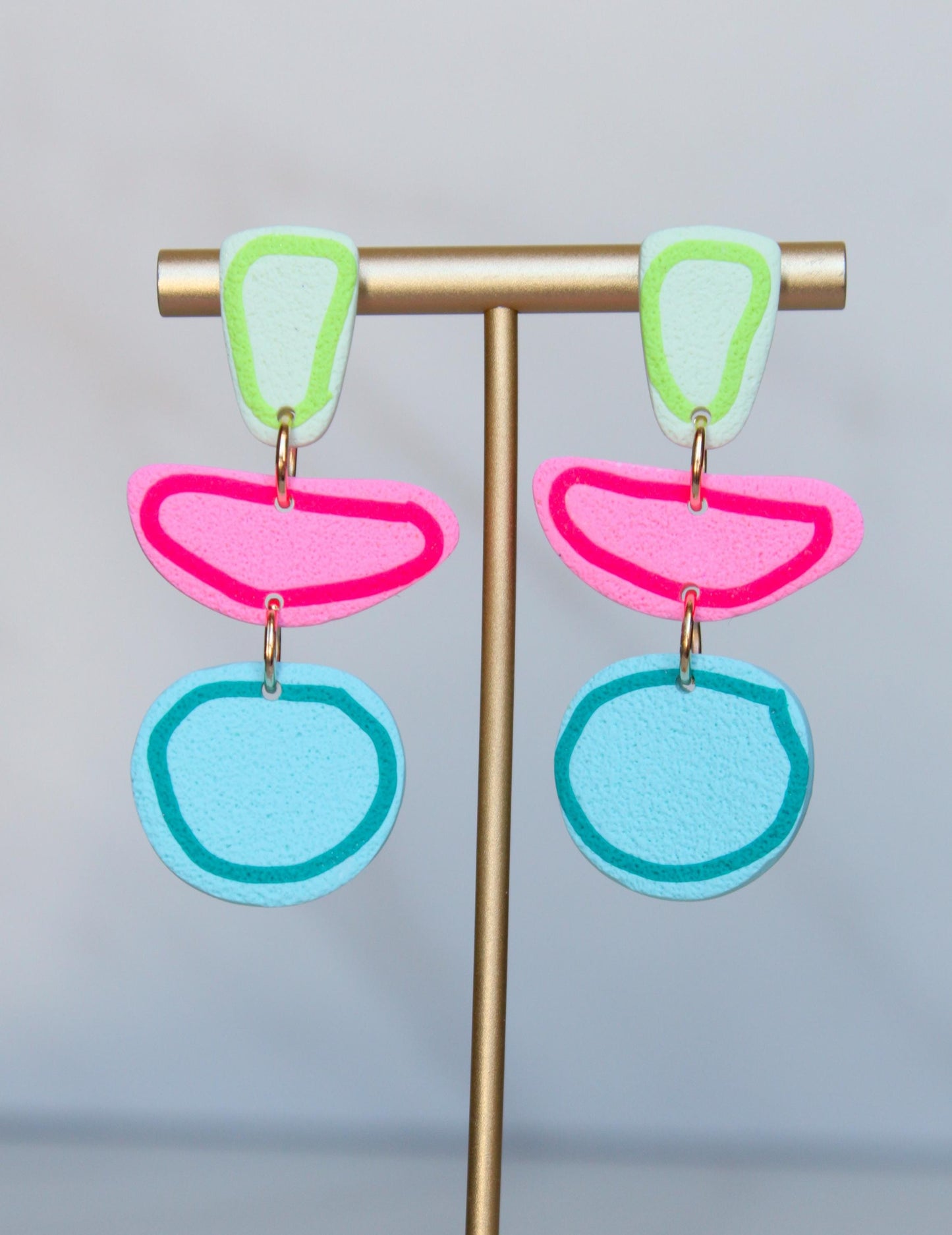 Clay Dangle Earrings - Geometric Modern Design, Handmade Lightweight Hypoallergenic Polymer Jewelry, Statement Accessory Multiple Colors