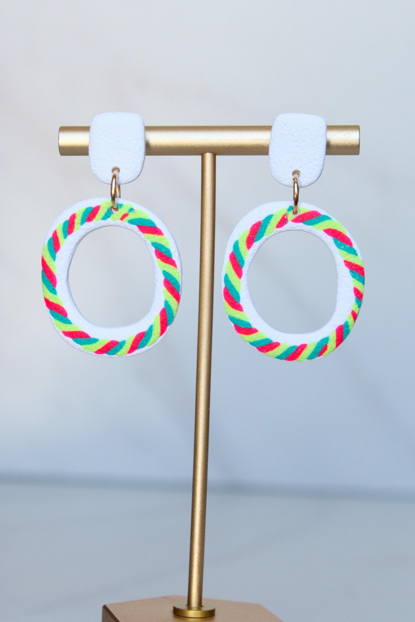 Clay Dangle Earrings - Geometric Modern Design, Handmade Lightweight Hypoallergenic Polymer Jewelry, Statement Accessory Multiple Colors