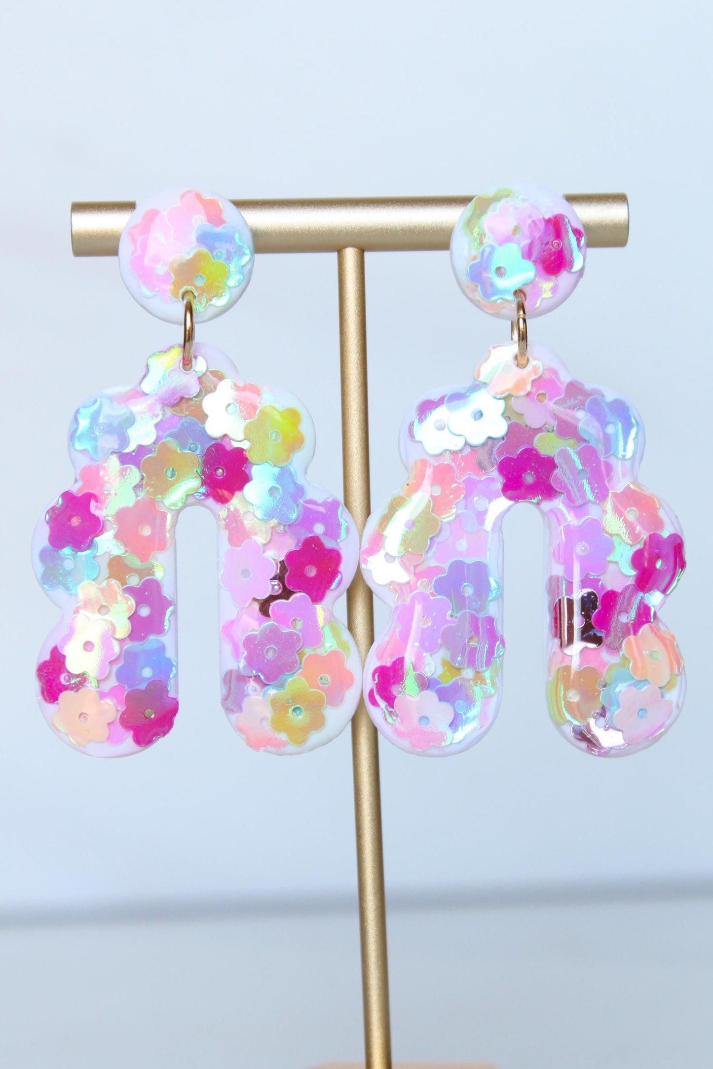 Flower Sequin Earrings | Clay Earrings | Handmade Dangle Earrings | Sequin Earrings | Gift for Her | Gift for Mom | Gift for Friend