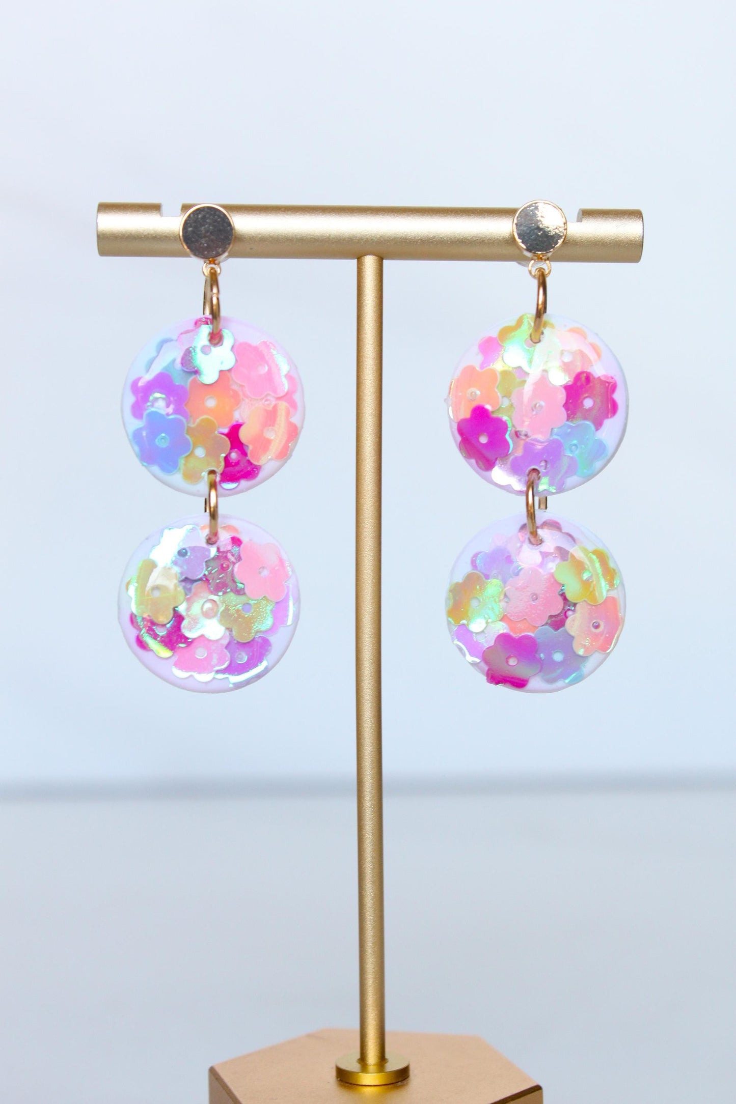 Flower Sequin Earrings | Clay Earrings | Handmade Dangle Earrings | Sequin Earrings | Gift for Her | Gift for Mom | Gift for Friend