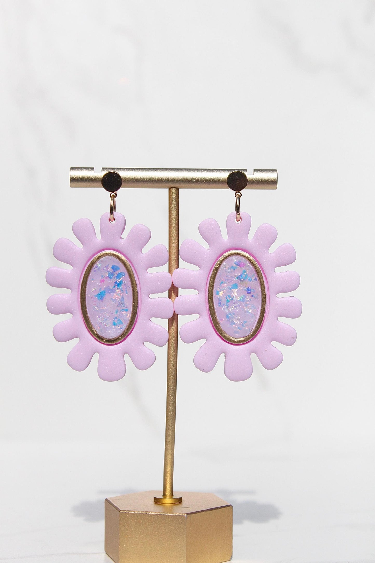 Opalescent Statement Clay Earrings – Pink & Blue Iridescent Shine