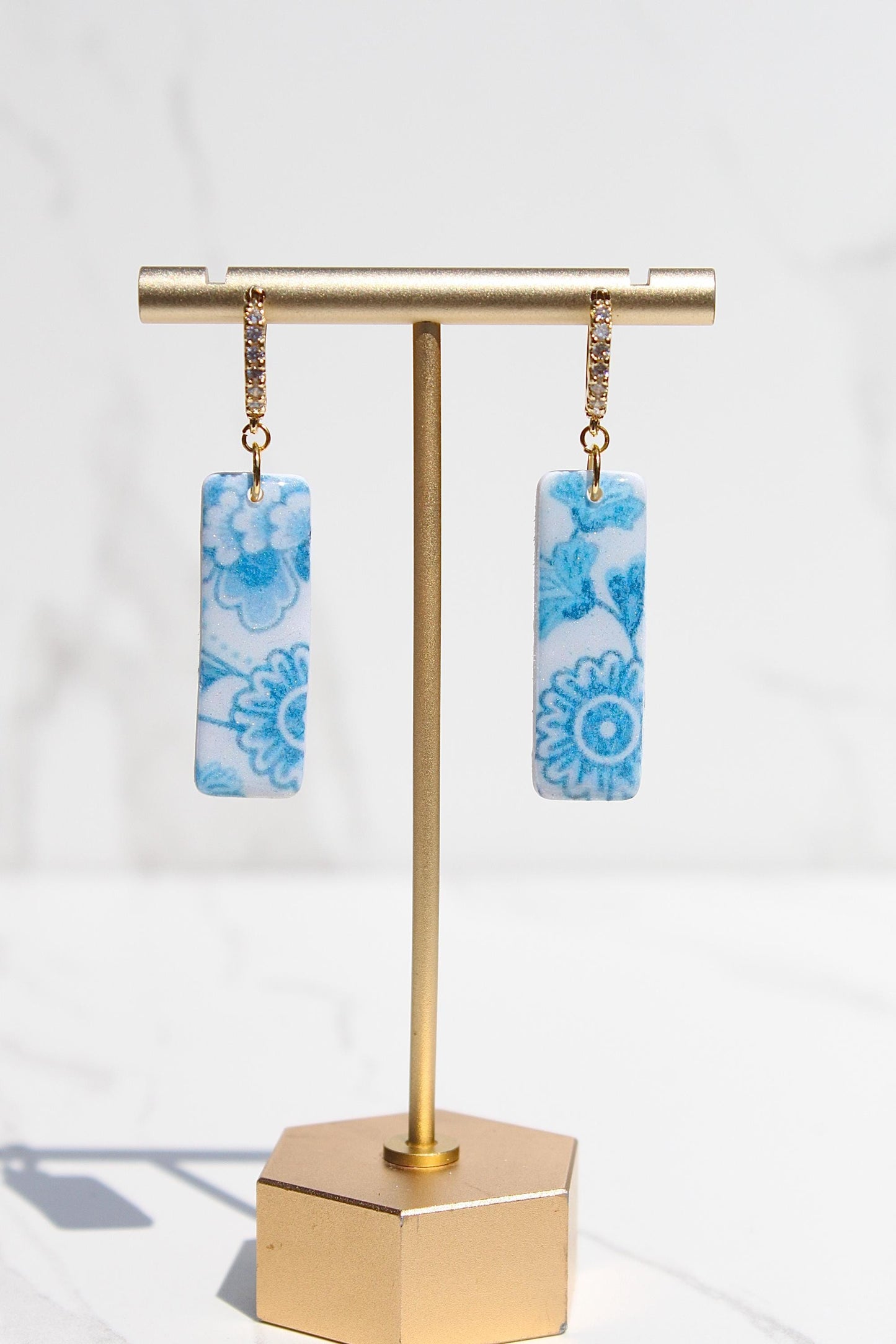 Blue and White Floral Earrings β Handmade Polymer Clay Earrings, Chinoiserie Inspired, Cottagecore Jewelry Gift for Her