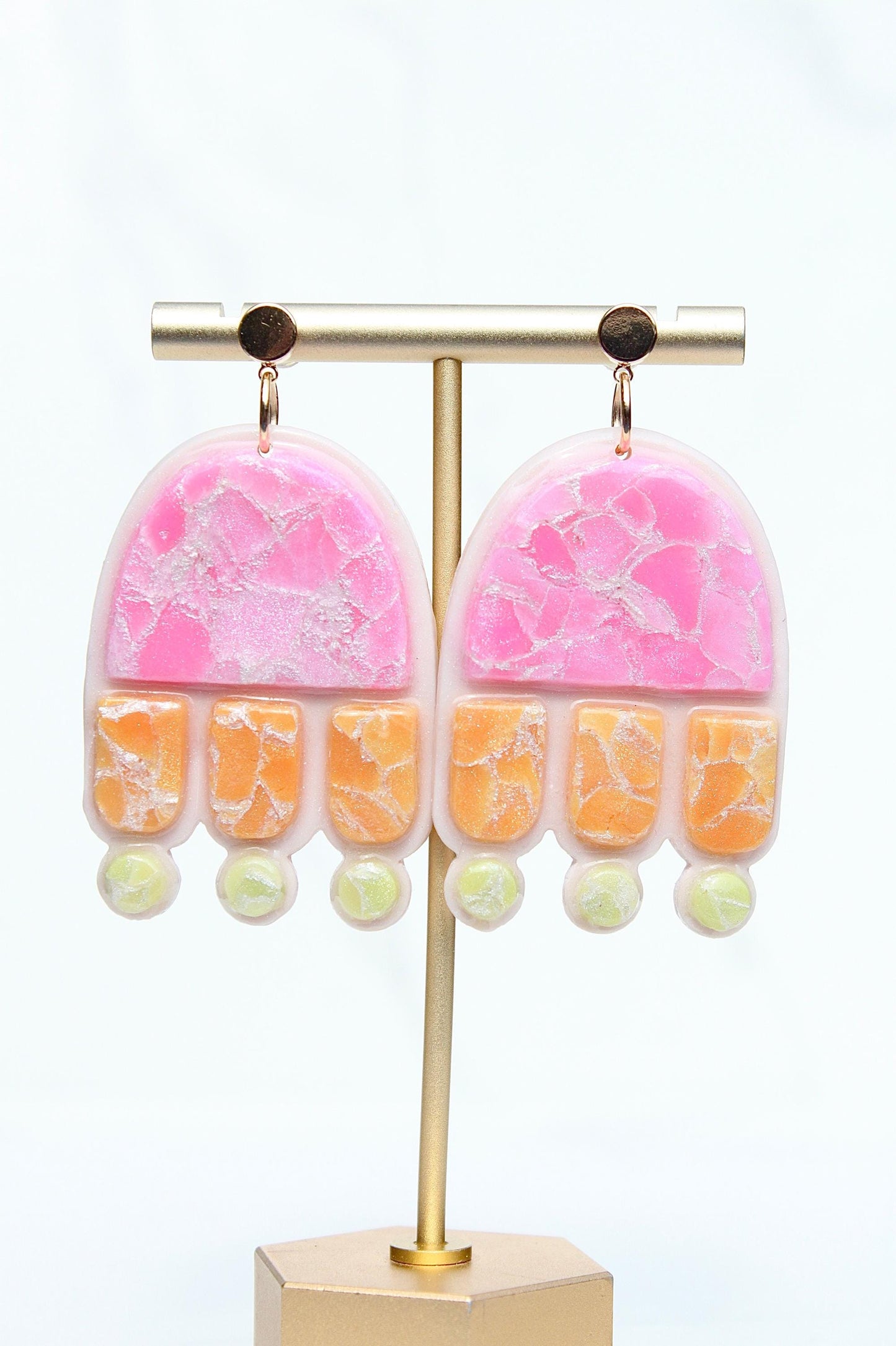 Marbled Pastel Clay Earrings – Lightweight Layered Dangle Earrings | Handmade Polymer Clay Statement Earrings | Summer Jewelry
