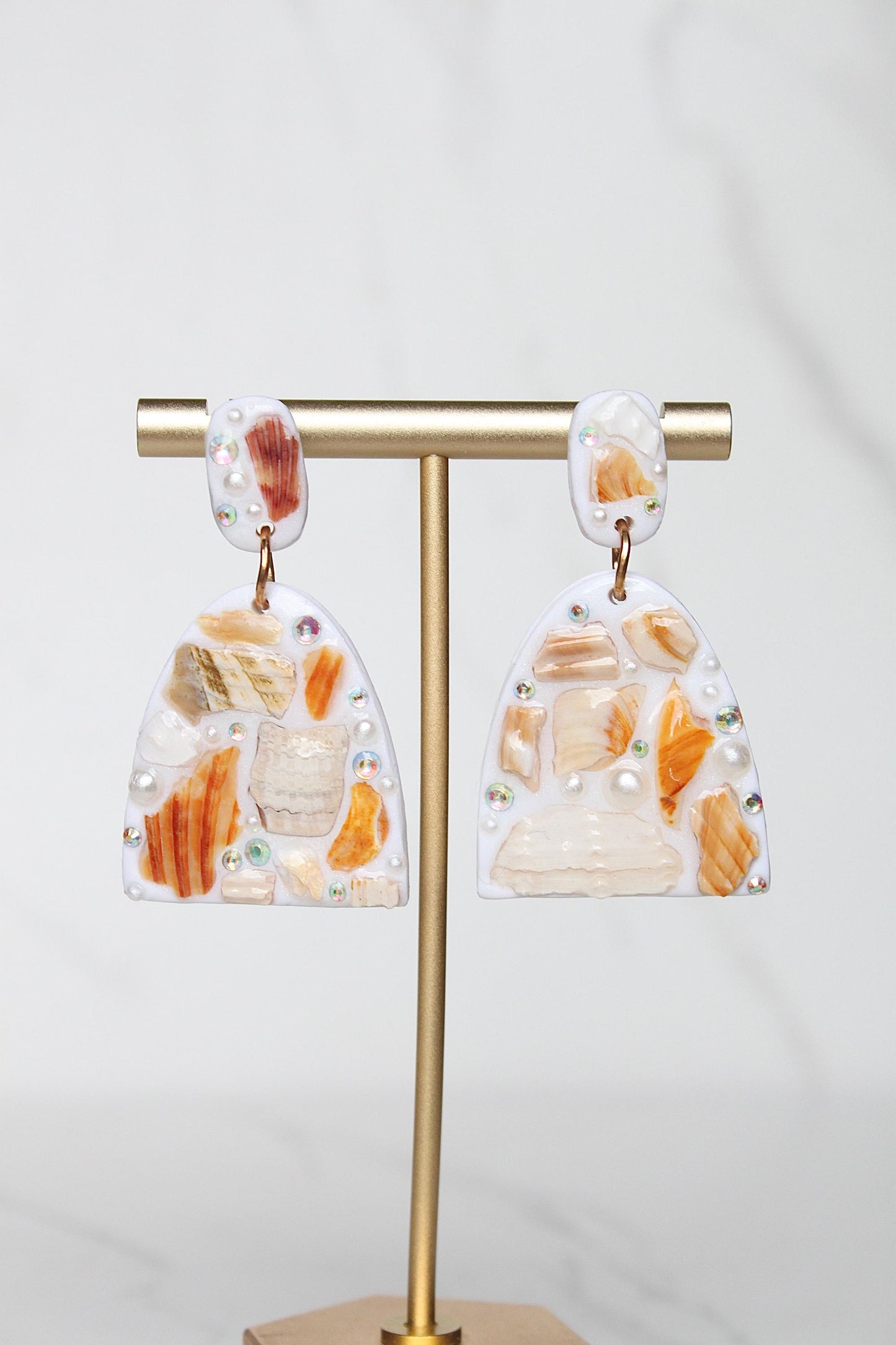 Beach Shell Clay Earrings β Handmade Coastal Statement Jewelry with Real Shells & Resin Finish
