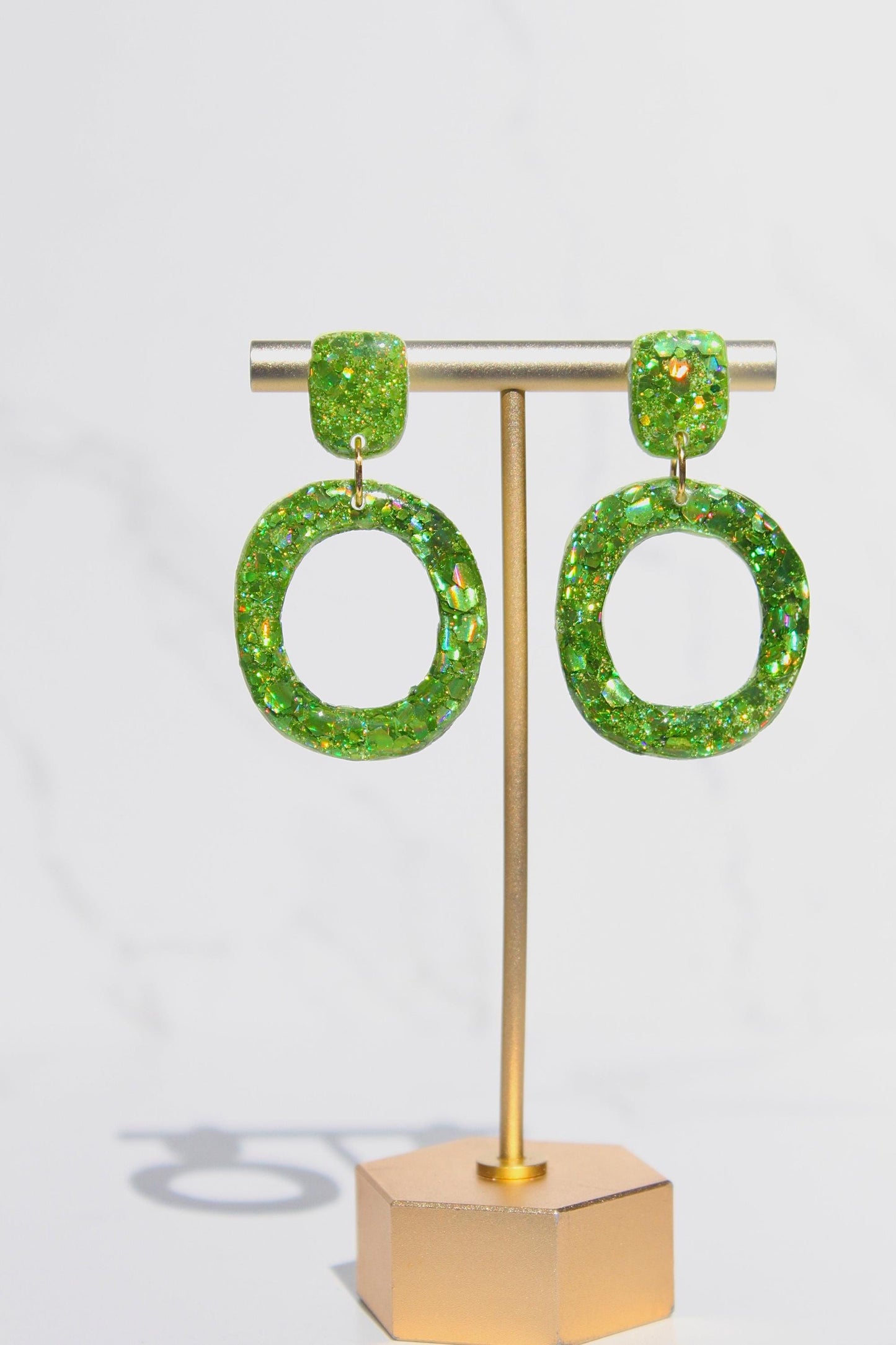 Glitter Clay Earrings in Green | Handmade Lightweight Statement Earrings | Sparkly Polymer Clay Jewelry | Party & Everyday Style