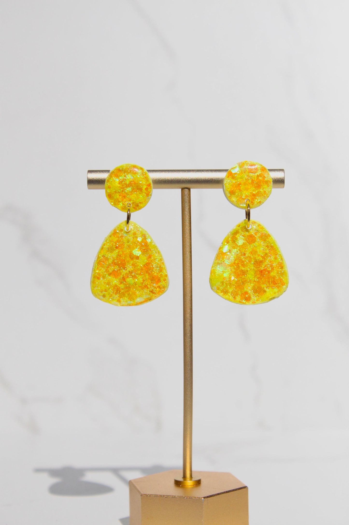 Glitter Clay Earrings in Yellow | Handmade Lightweight Statement Earrings | Sparkly Polymer Clay Jewelry | Party & Everyday Style