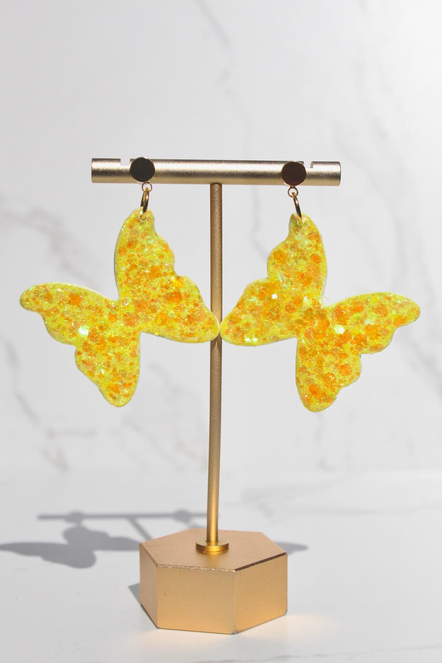 Glitter Clay Earrings in Yellow | Handmade Lightweight Statement Earrings | Sparkly Polymer Clay Jewelry | Party & Everyday Style