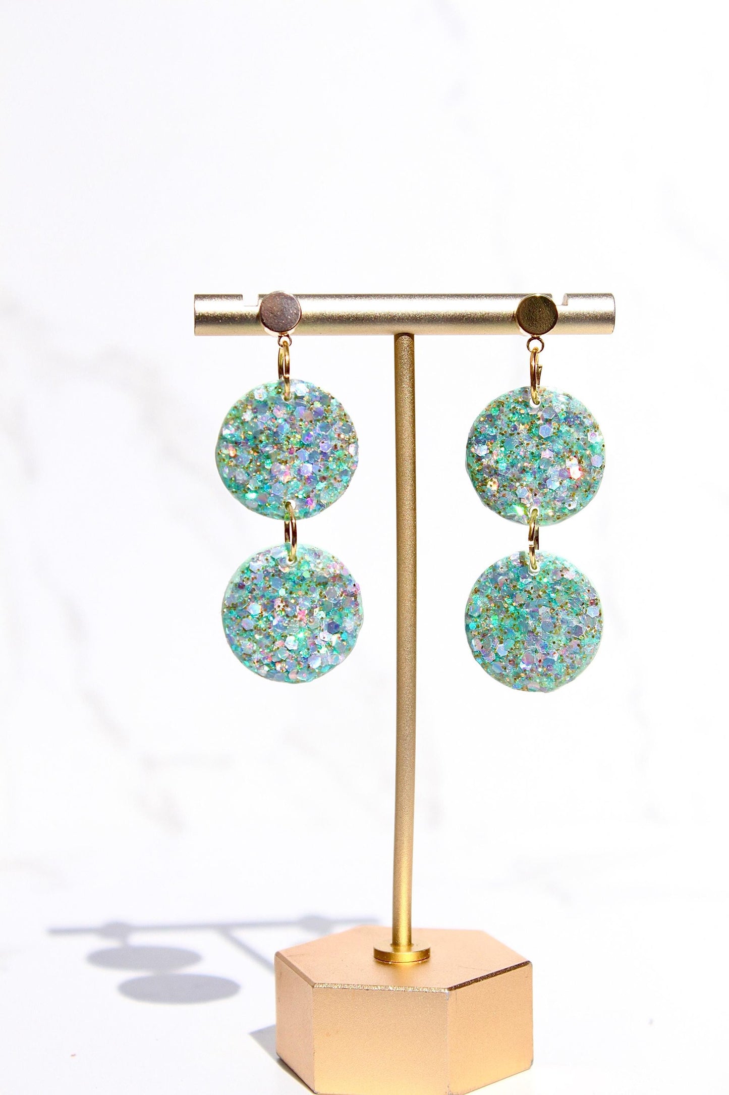 Glitter Clay Earrings in Mint Green | Handmade Lightweight Statement Earrings | Sparkly Polymer Clay Jewelry | Party & Everyday Style