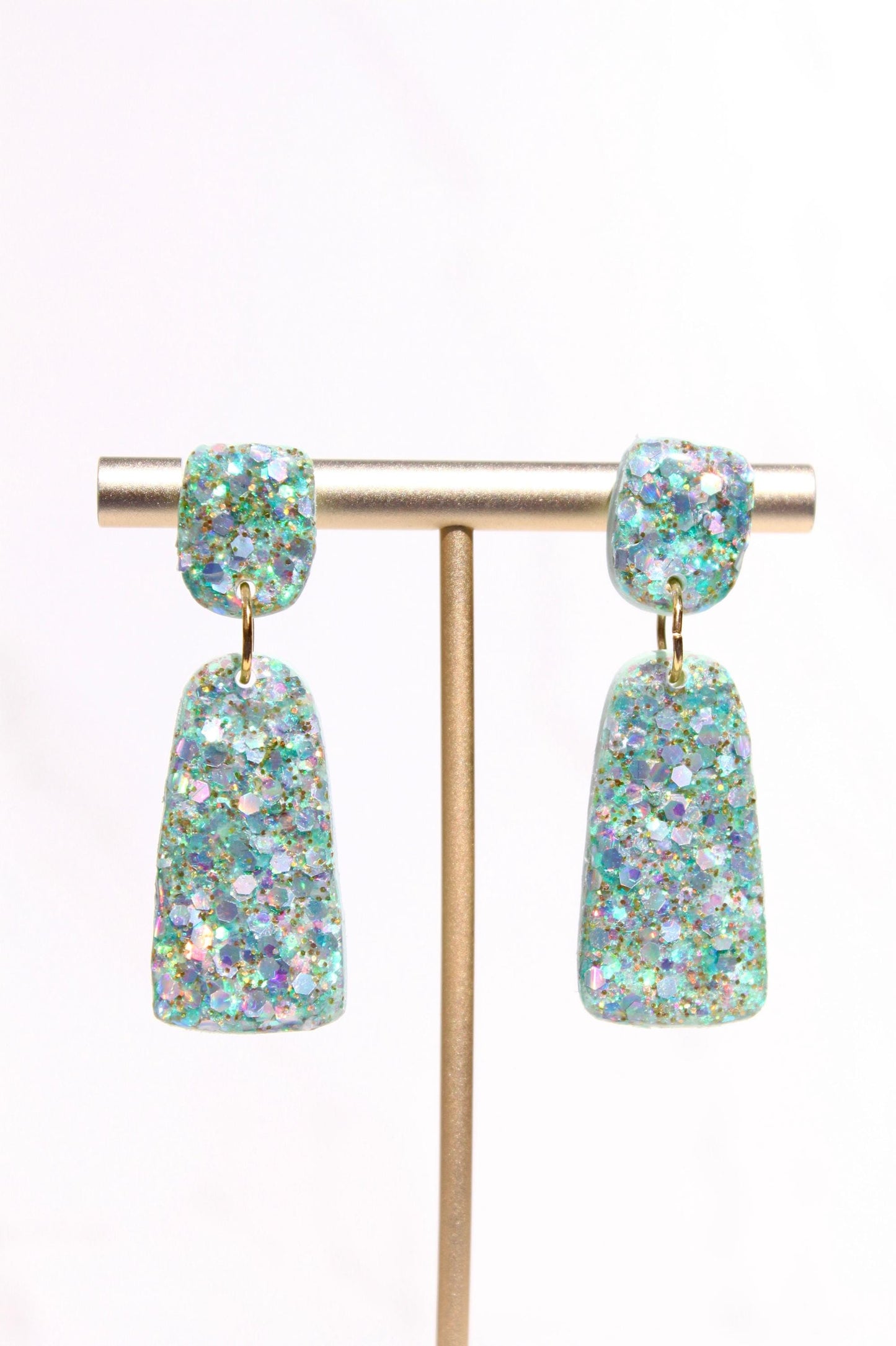 Glitter Clay Earrings in Mint Green | Handmade Lightweight Statement Earrings | Sparkly Polymer Clay Jewelry | Party & Everyday Style