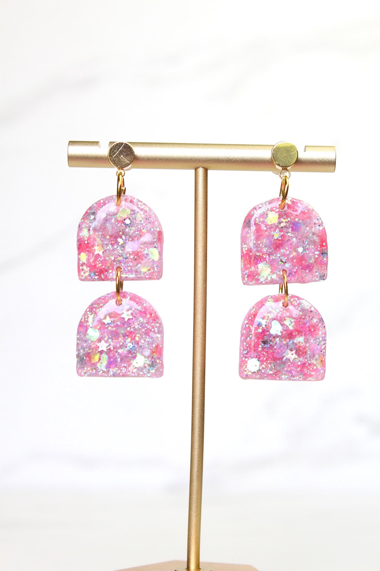 Glitter Clay Earrings in Pink | Handmade Lightweight Statement Earrings | Sparkly Polymer Clay Jewelry | Party & Everyday Style