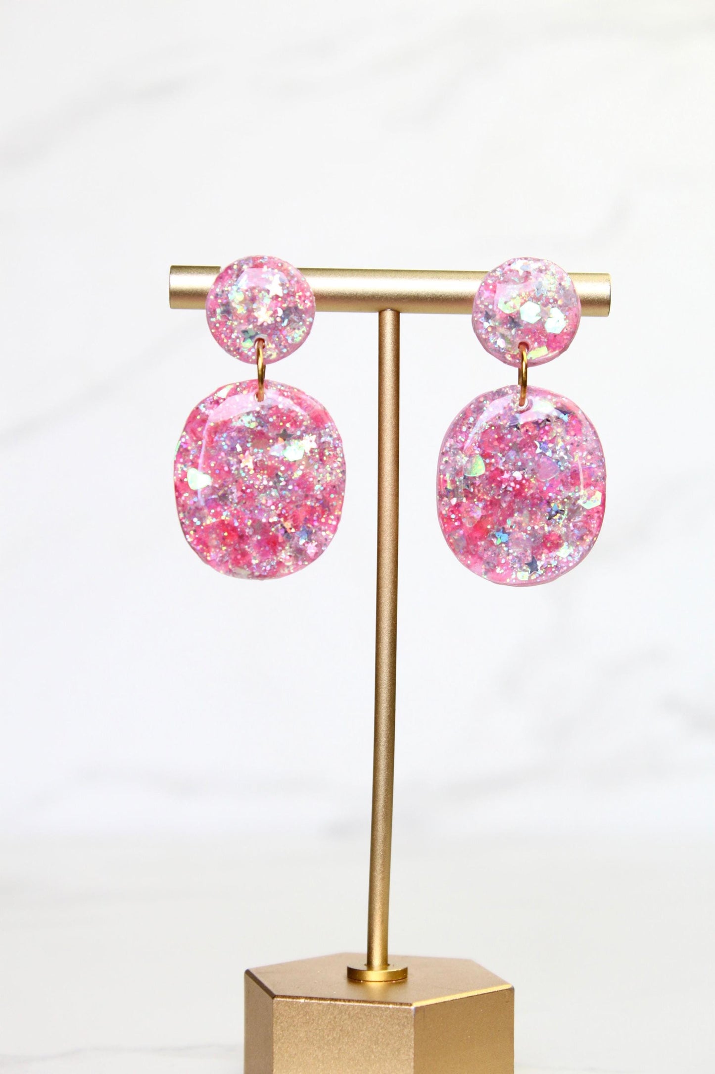 Glitter Clay Earrings in Pink | Handmade Lightweight Statement Earrings | Sparkly Polymer Clay Jewelry | Party & Everyday Style