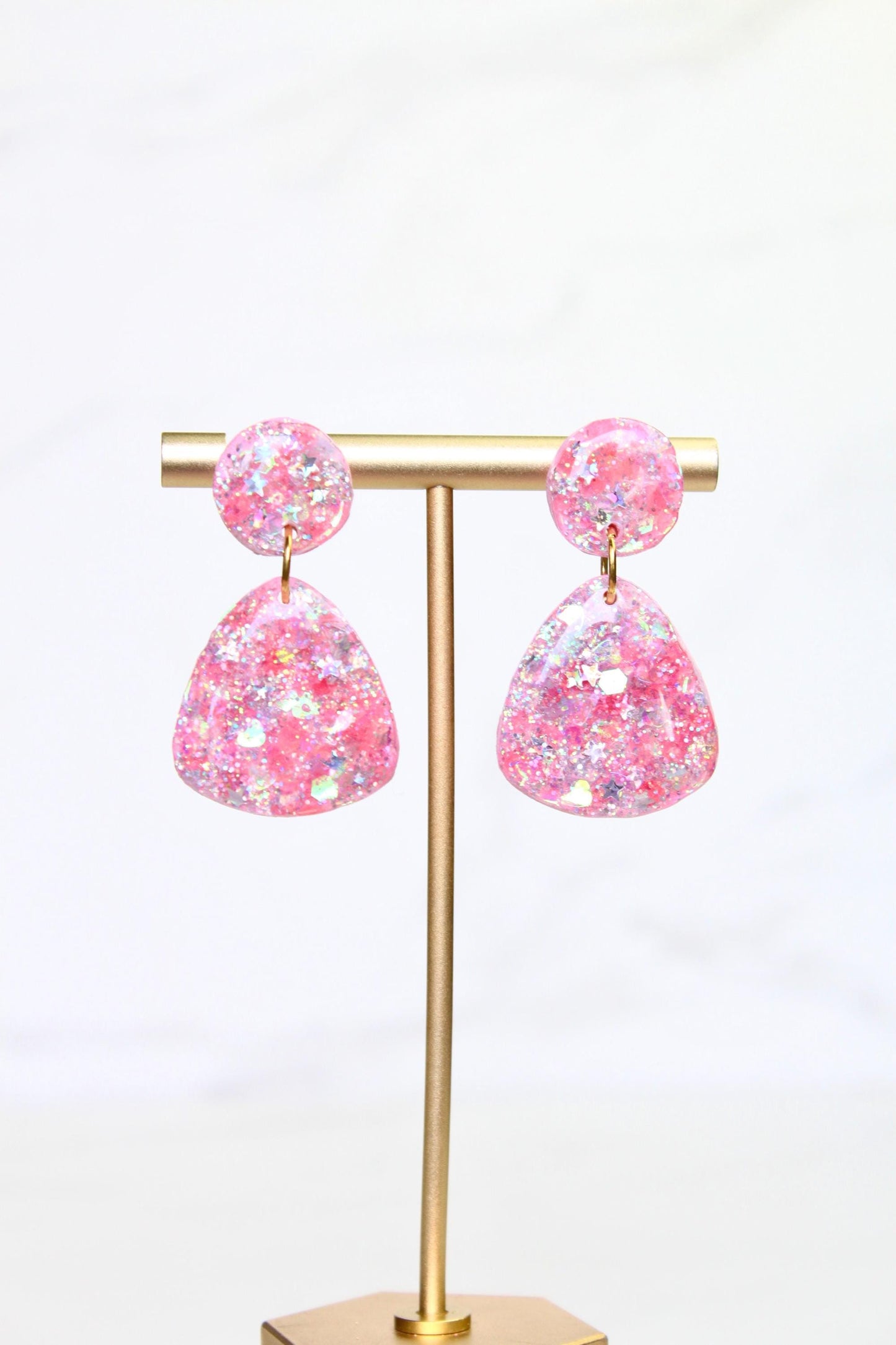 Glitter Clay Earrings in Pink | Handmade Lightweight Statement Earrings | Sparkly Polymer Clay Jewelry | Party & Everyday Style