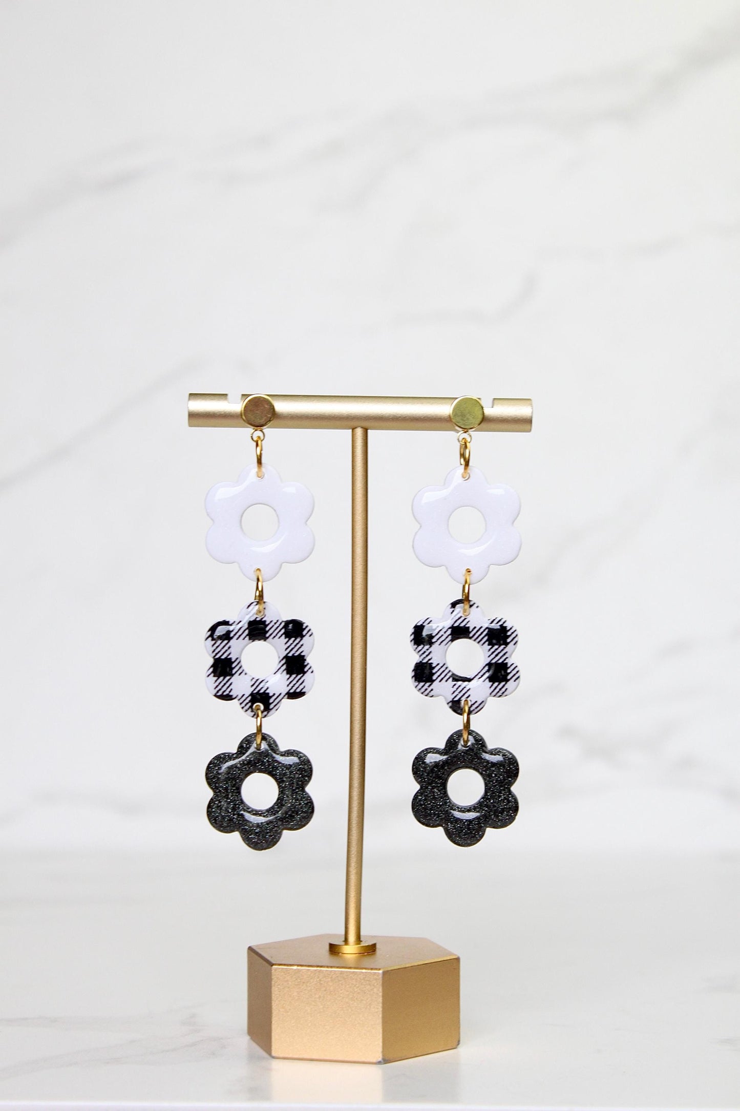 Gingham Clay Earrings in Black | Handmade Statement Earrings | Lightweight Polymer Clay Jewelry | Summer Picnic Style