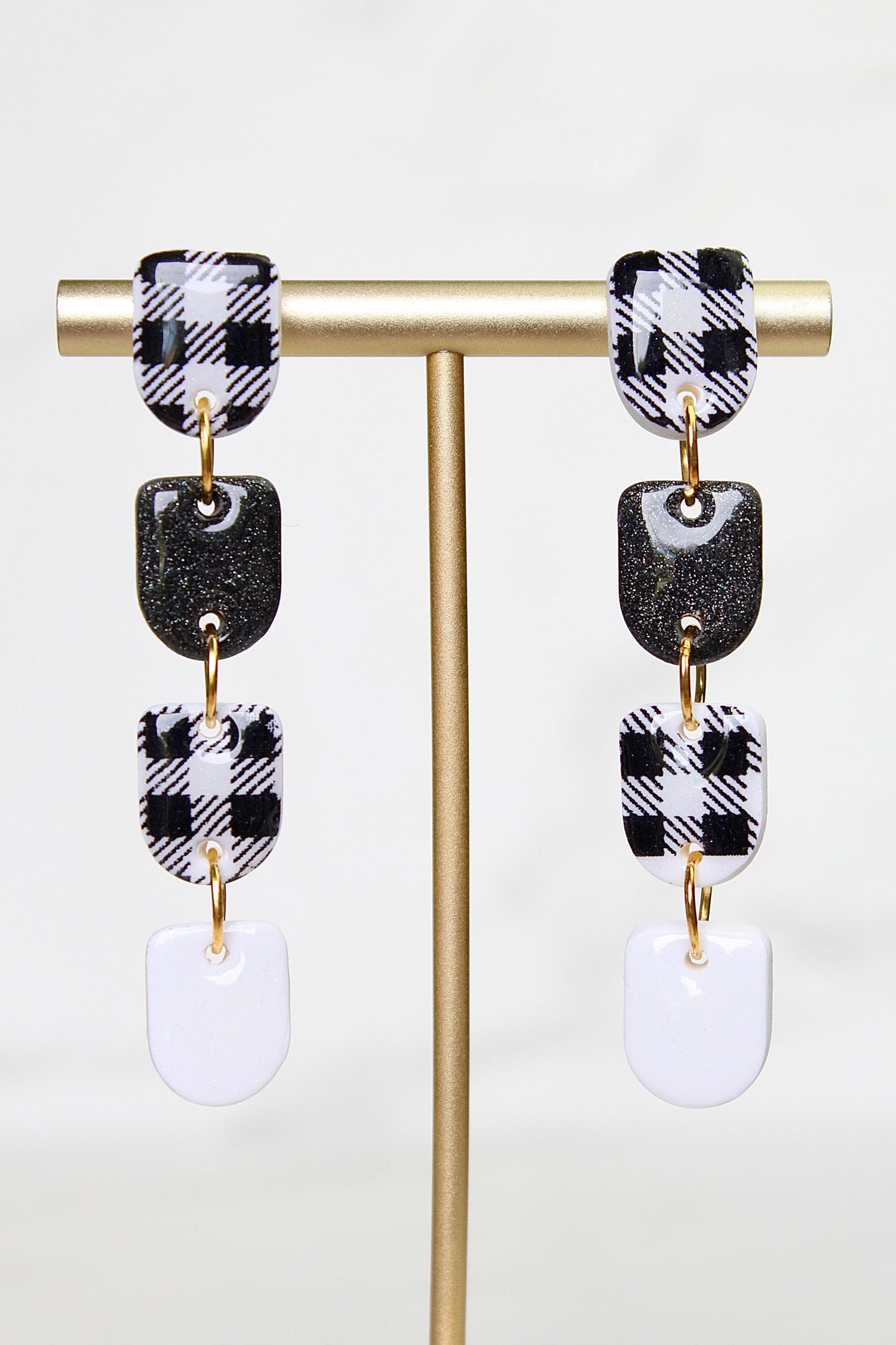 Gingham Clay Earrings in Black | Handmade Statement Earrings | Lightweight Polymer Clay Jewelry | Summer Picnic Style