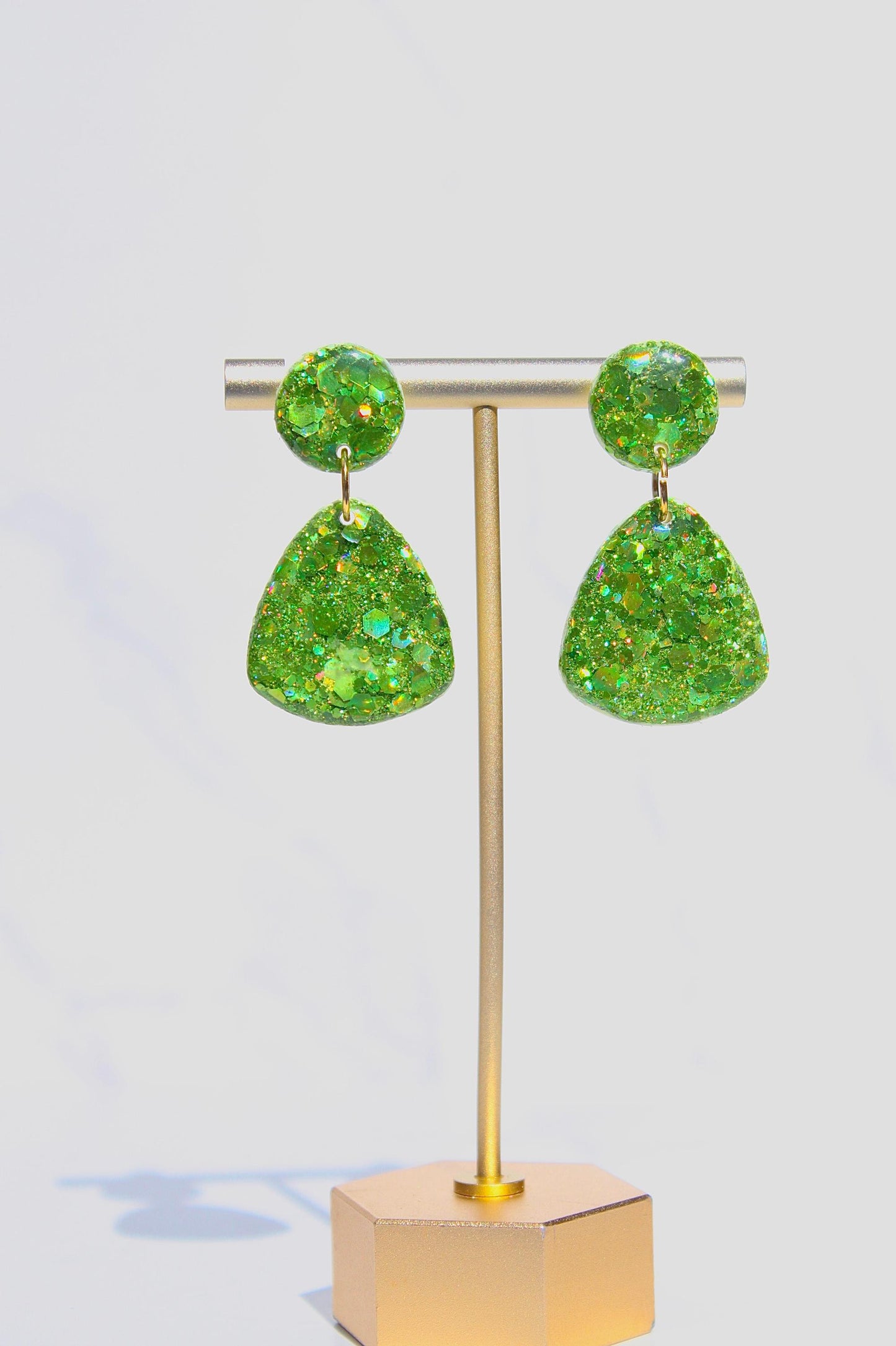 Glitter Clay Earrings in Green | Handmade Lightweight Statement Earrings | Sparkly Polymer Clay Jewelry | Party & Everyday Style