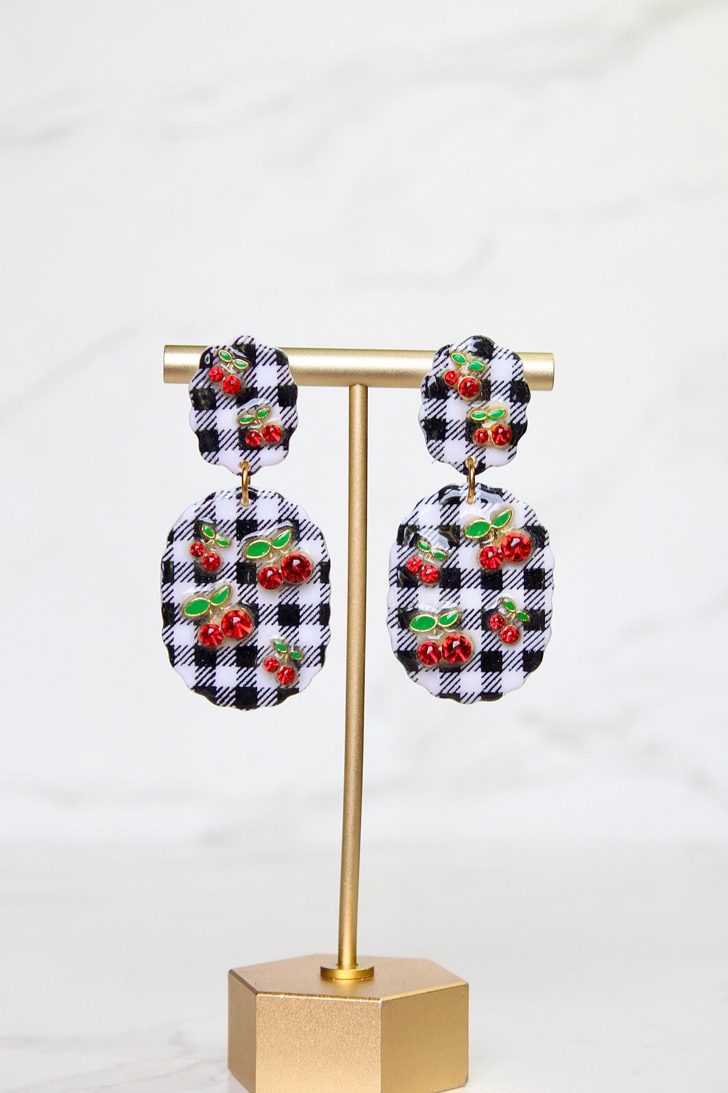Gingham Clay Earrings in Black | Handmade Statement Earrings | Lightweight Polymer Clay Jewelry | Summer Picnic Style