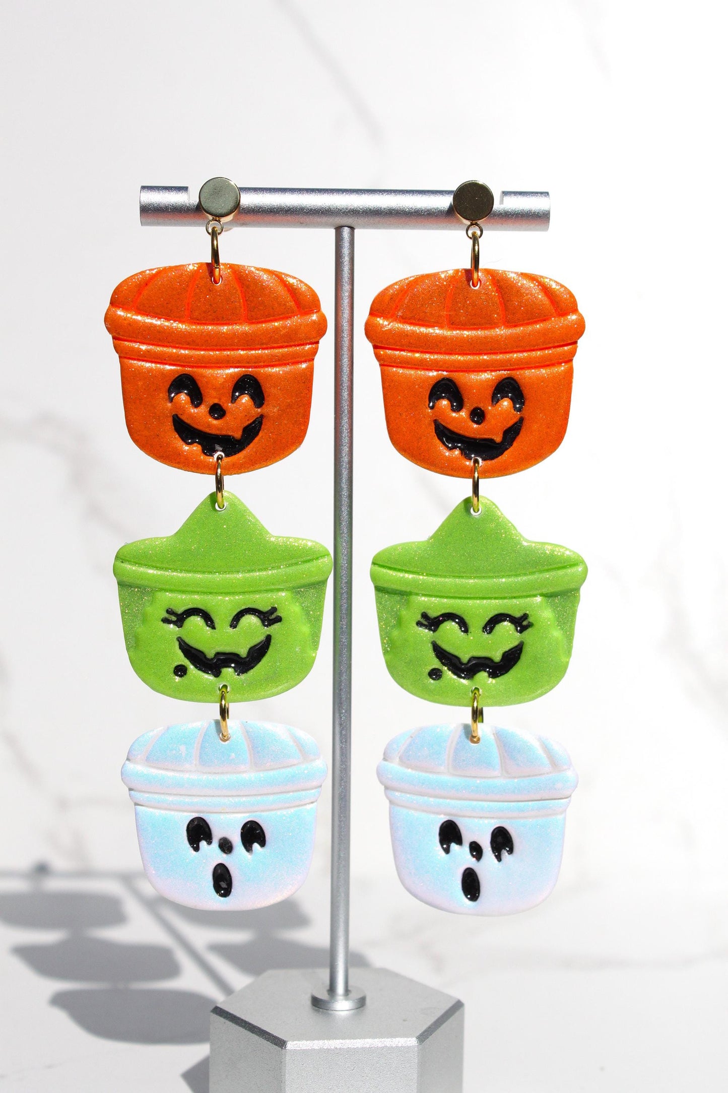 Halloween Trick or Treat Earrings | Candy Bucket Earrings | Polymer Clay Statement Jewelry | Spooky Cute Earrings | Fall Dangle