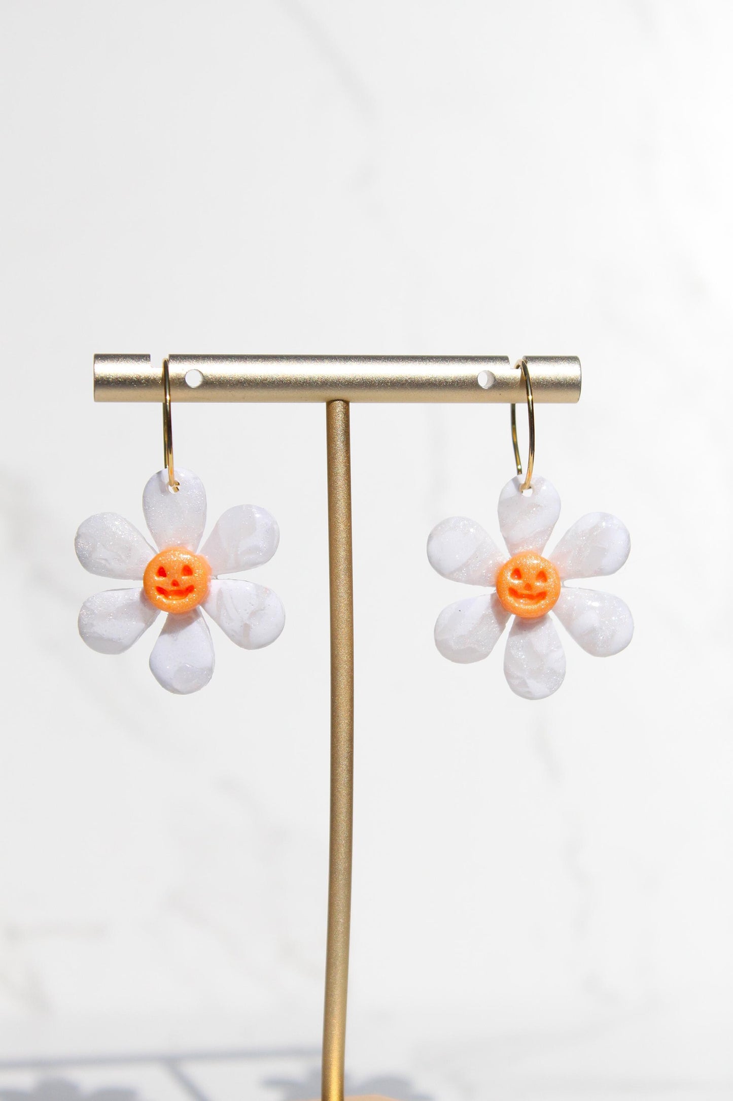 Pumpkin Flower Earrings | Halloween Clay Earrings | Fall Floral Jewelry | Spooky Cute Earrings | Handmade Polymer Clay Earrings