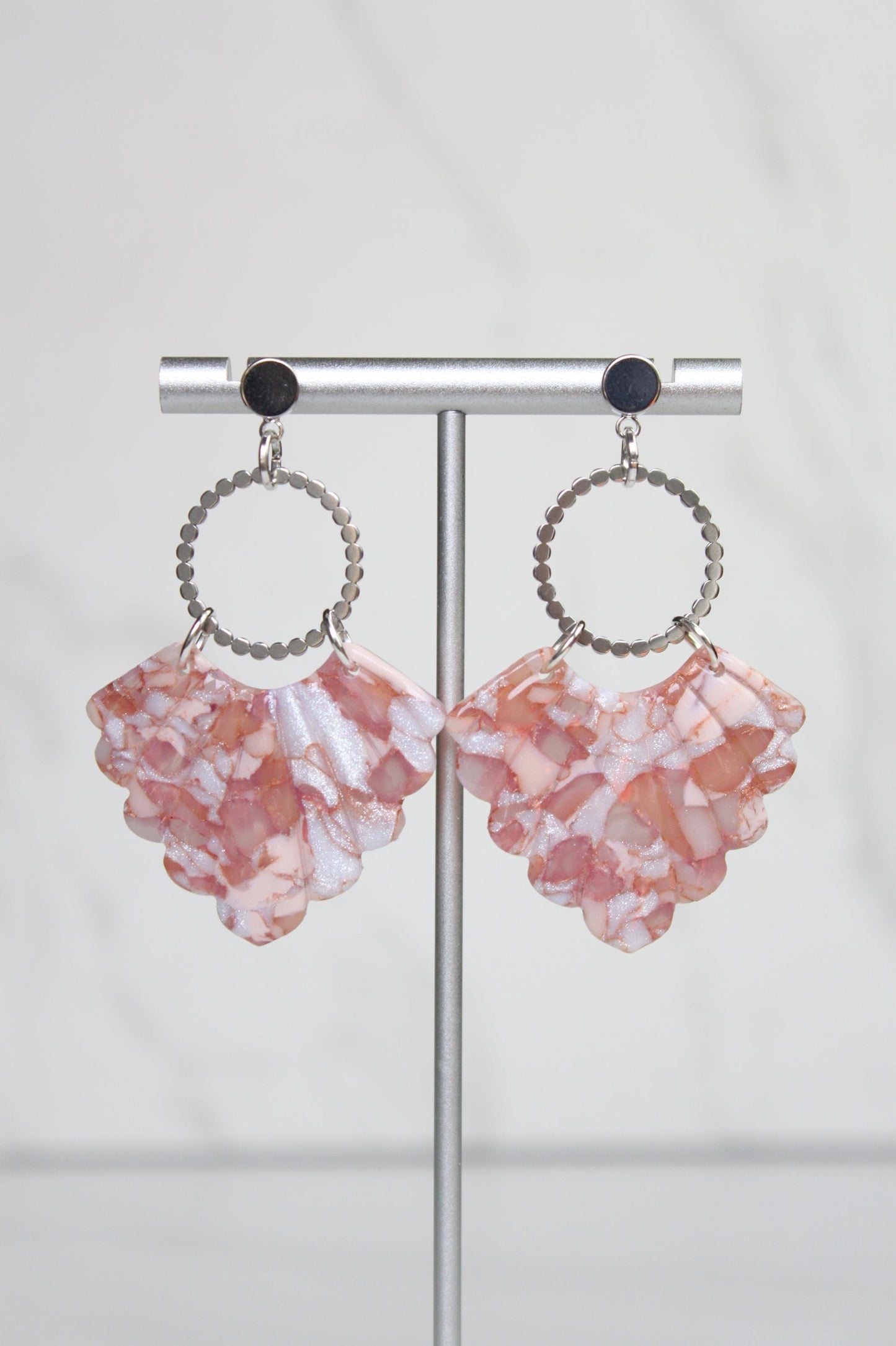 Rose Gold Marble Clay Earrings | Handmade Statement Earrings | Pink and White Shimmer Dangle Earrings | Lightweight Polymer Clay Jewelry