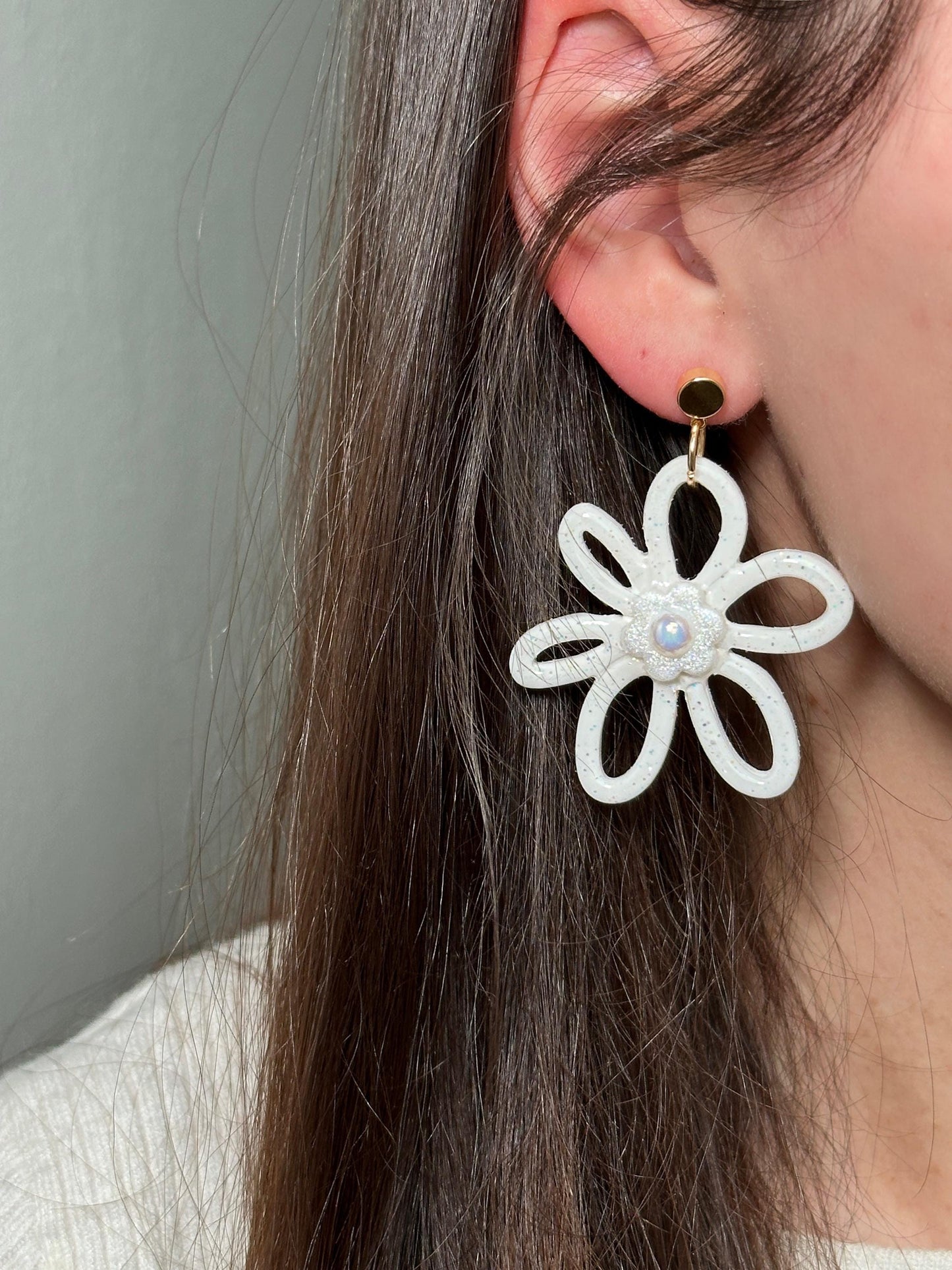 Whimsy Bloom Pearl Flower Statement Earrings | Handmade Polymer Clay Earrings