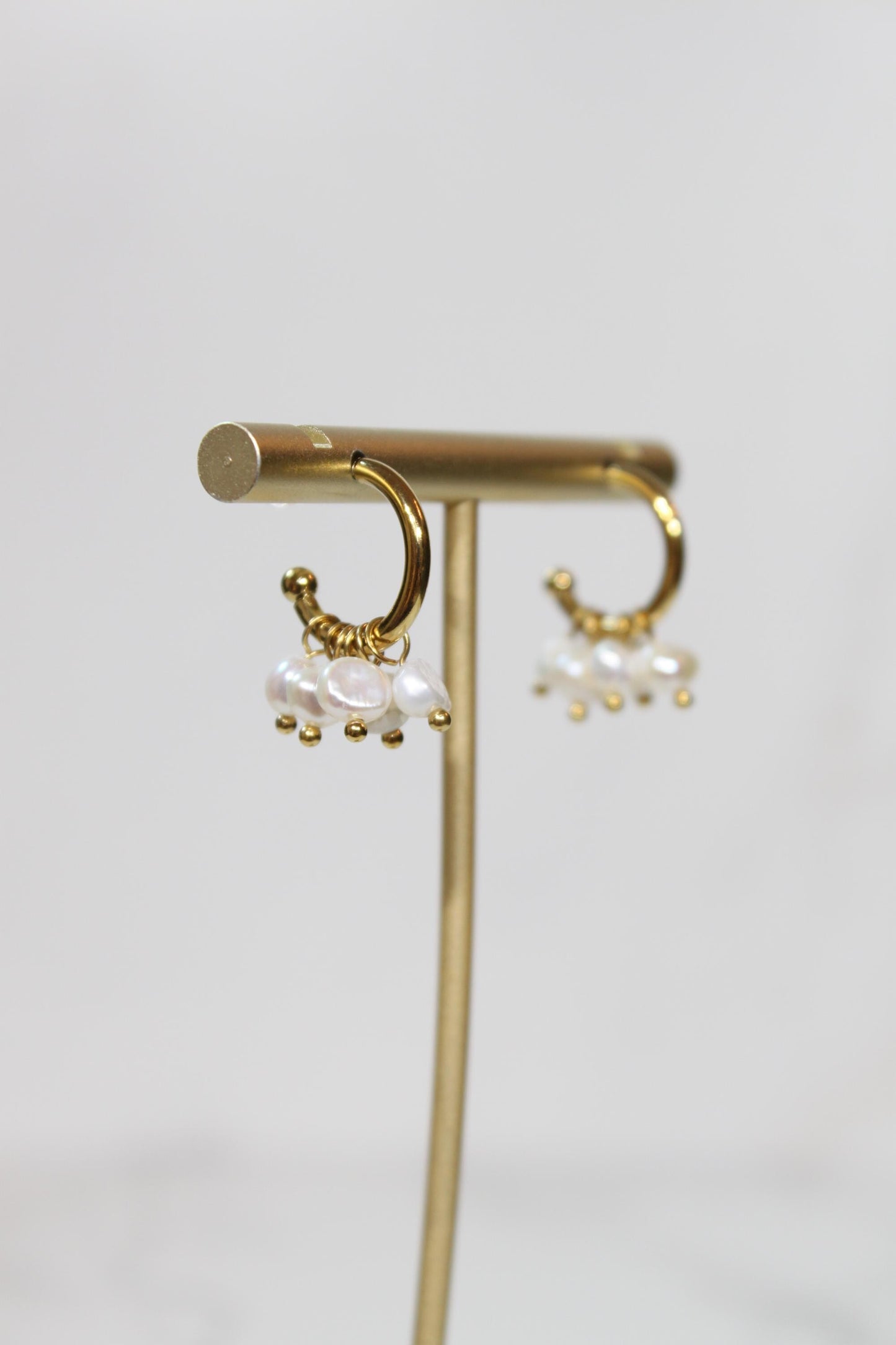Irregular Natural Pearls Beads Huggie Hoop Earrings | Gold Cluster Pearl Charm Hoops