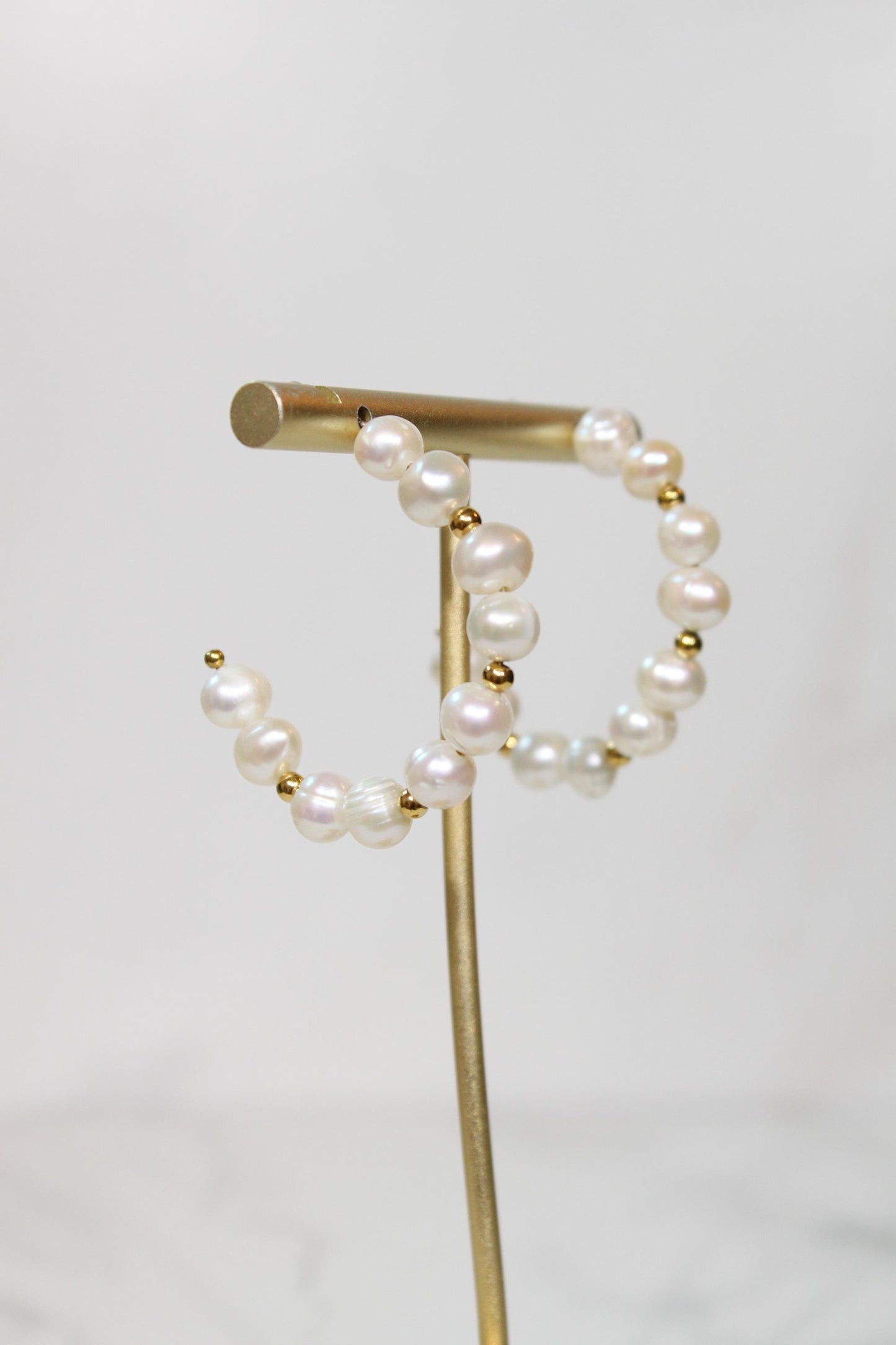 Irregular Natural Pearls Beads Hoop Earrings | Gold Accent Statement Hoops | Romantic Bridal & Everyday Coastal Luxury Jewelry