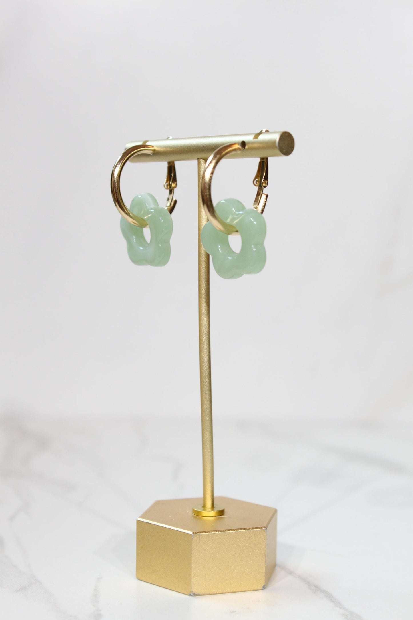 Sage Mint Green Flower Huggie Hoop Earrings