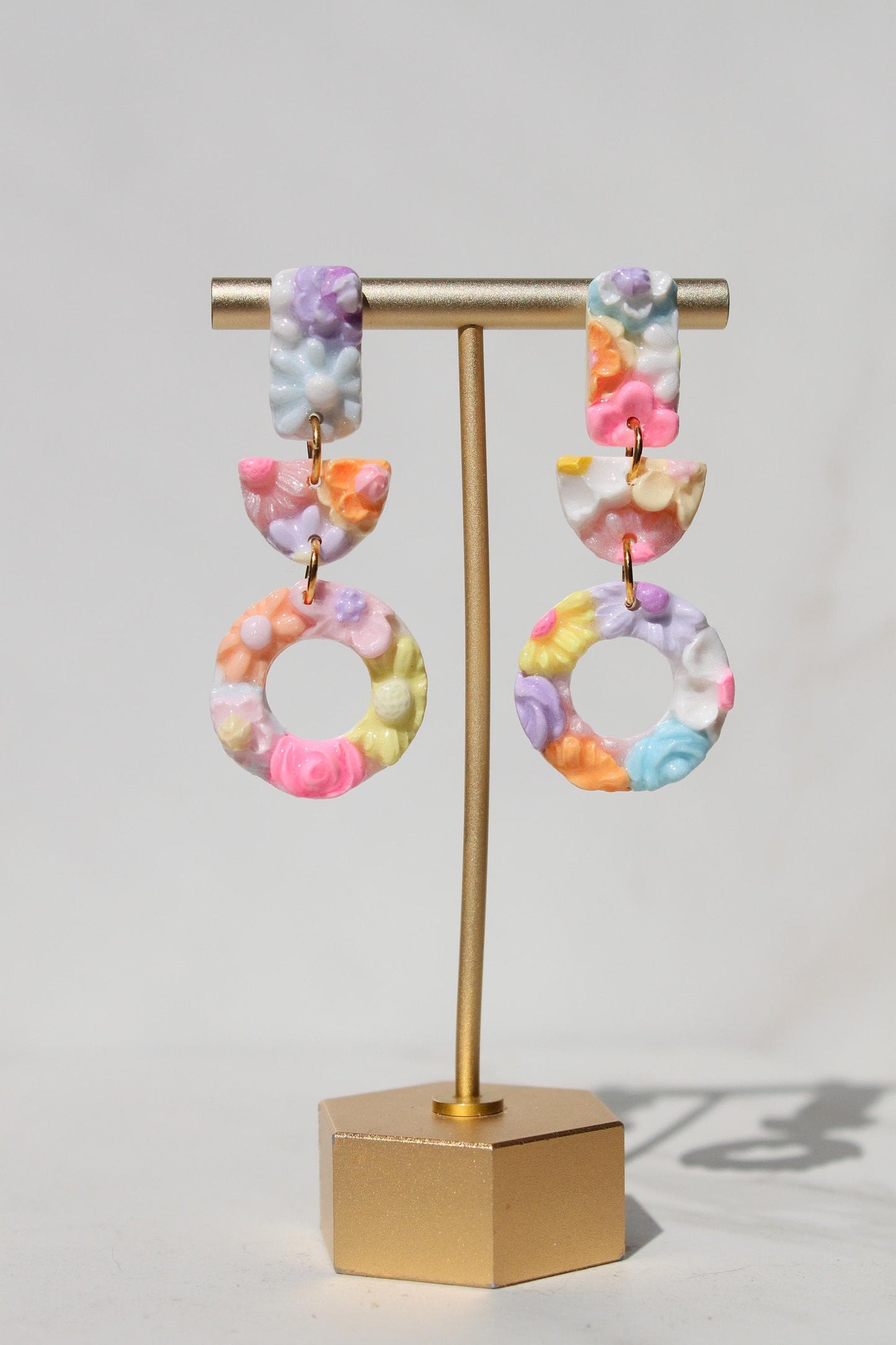 Hand Sculpted Floral Polymer Clay Earrings | Pastel Statement Dangle Earrings | Botanical Hoop Earrings | Lightweight Handmade Jewelry